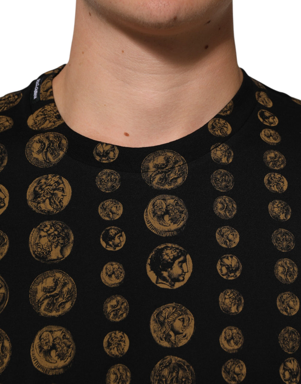 Dolce & Gabbana Black Cotton Coin Print Crew Neck T-shirt