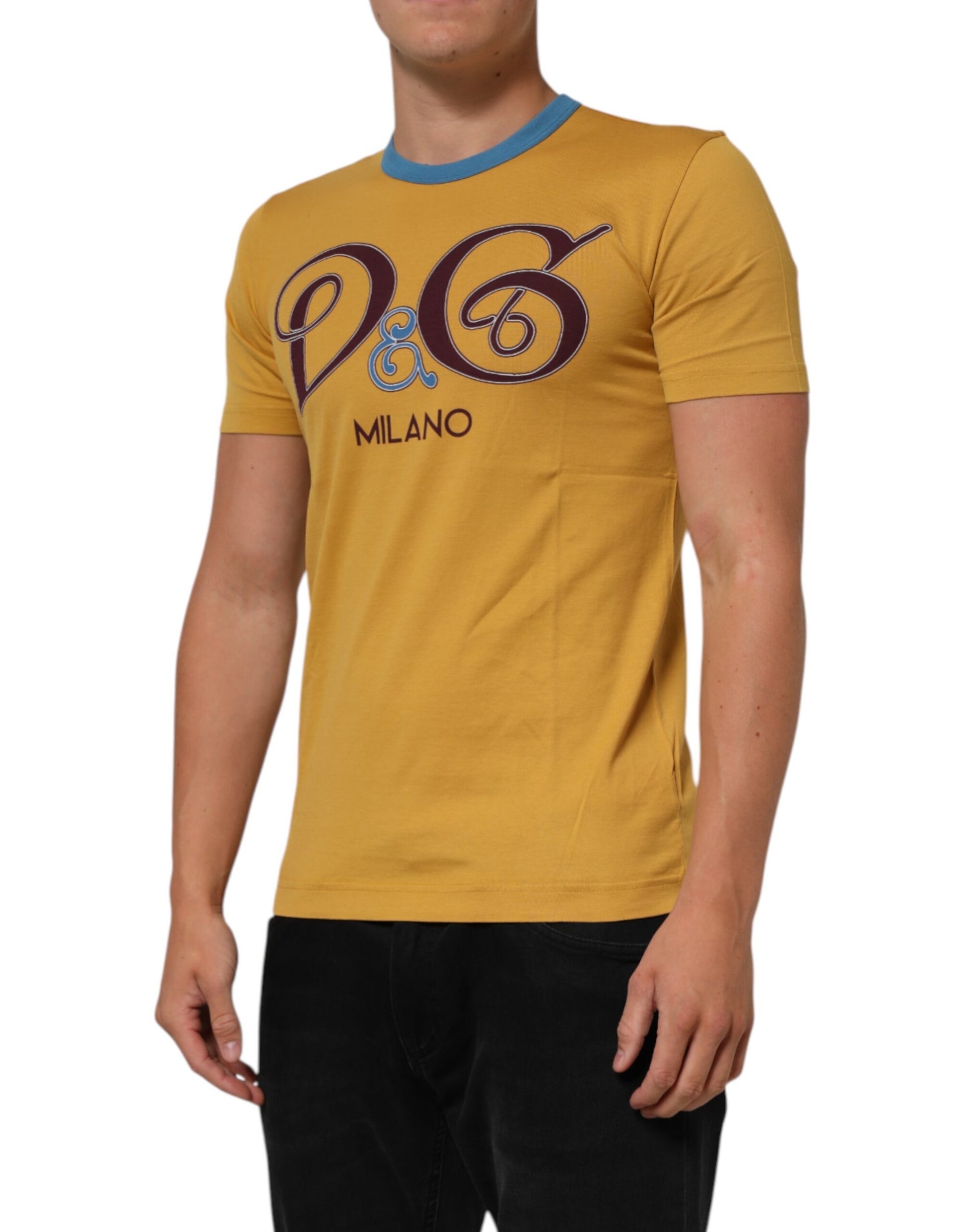 Dolce & Gabbana Yellow Logo Crew Neck Short Sleeves T-shirt