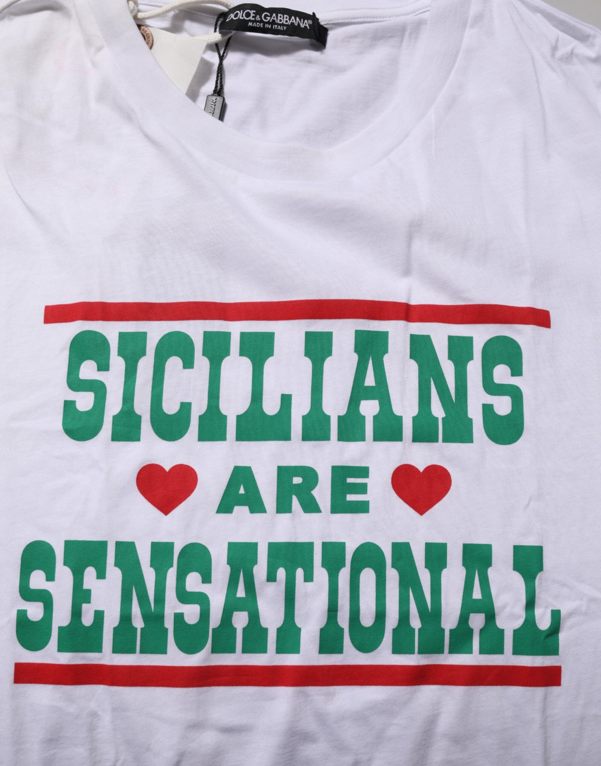 Dolce & Gabbana White Graphic Print Cotton Crew Neck T-shirt