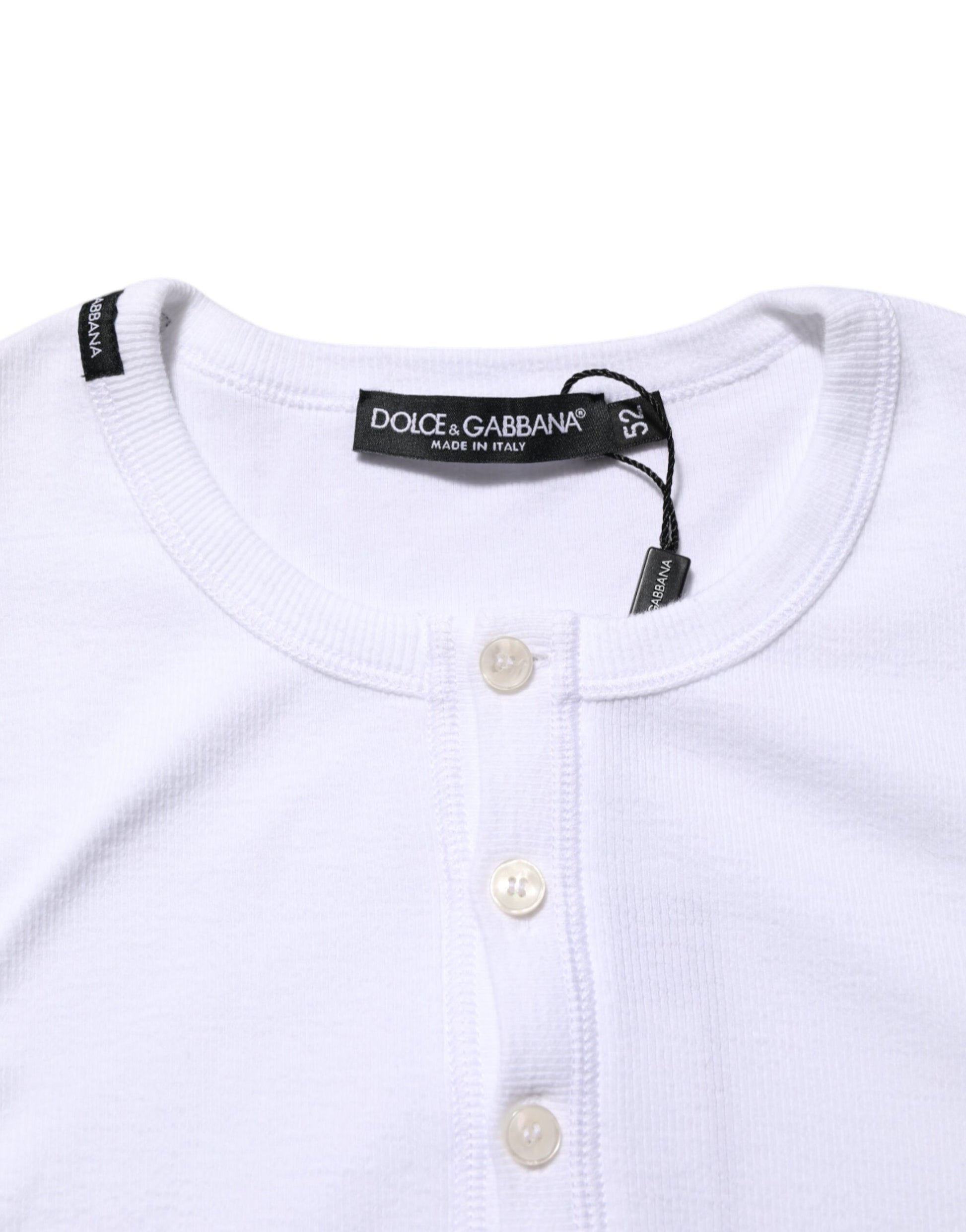Dolce & Gabbana White Long Sleeves Button Closure T-shirt