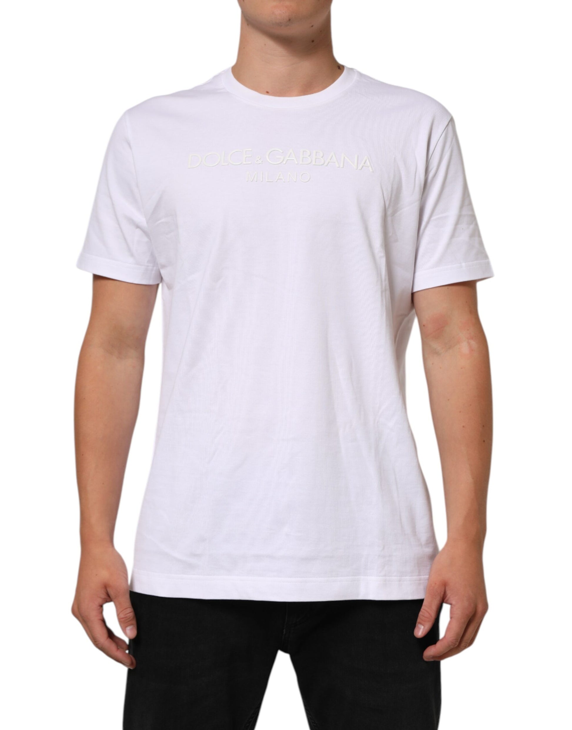 Dolce & Gabbana White Cotton Crew Neck Short Sleeves T-shirt