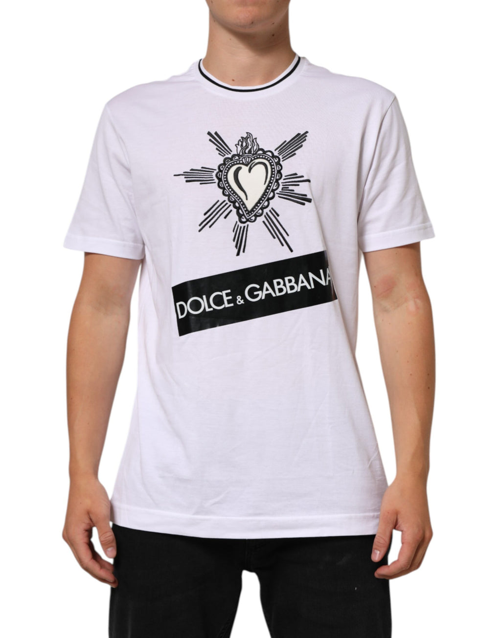 Dolce & Gabbana White Sacred Heart Short Sleeve Men T-shirt