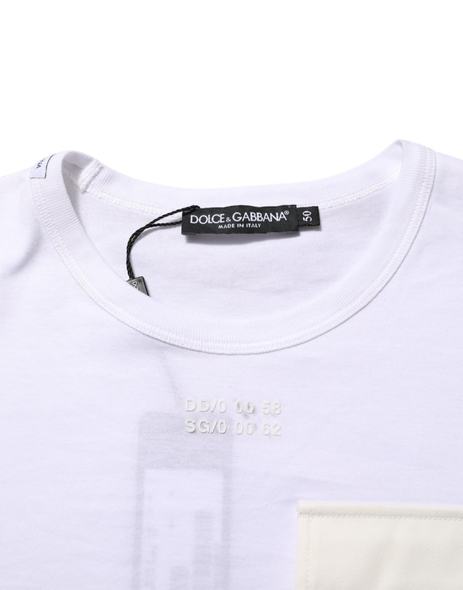 Dolce & Gabbana White Cotton Pocket Short Sleeves Men T-shirt
