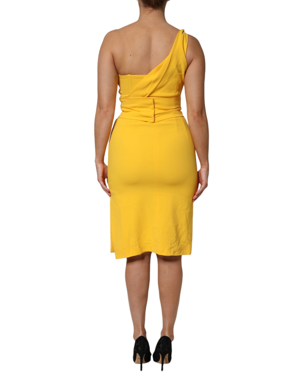 Dolce & Gabbana Yellow One Shoulder Side Slit Sheath Dress