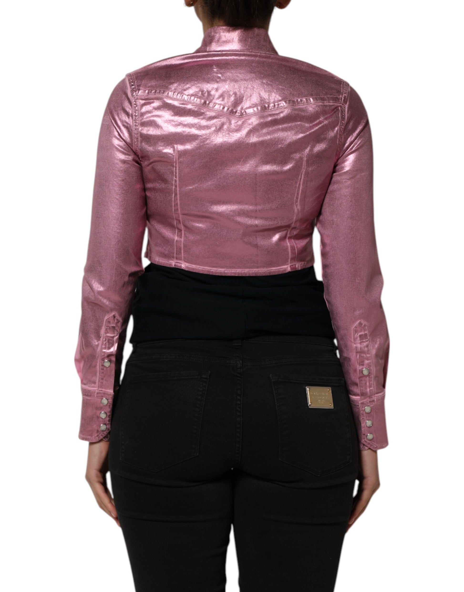 Dolce & Gabbana Pink Cotton Stretch Collared Cropped Jacket