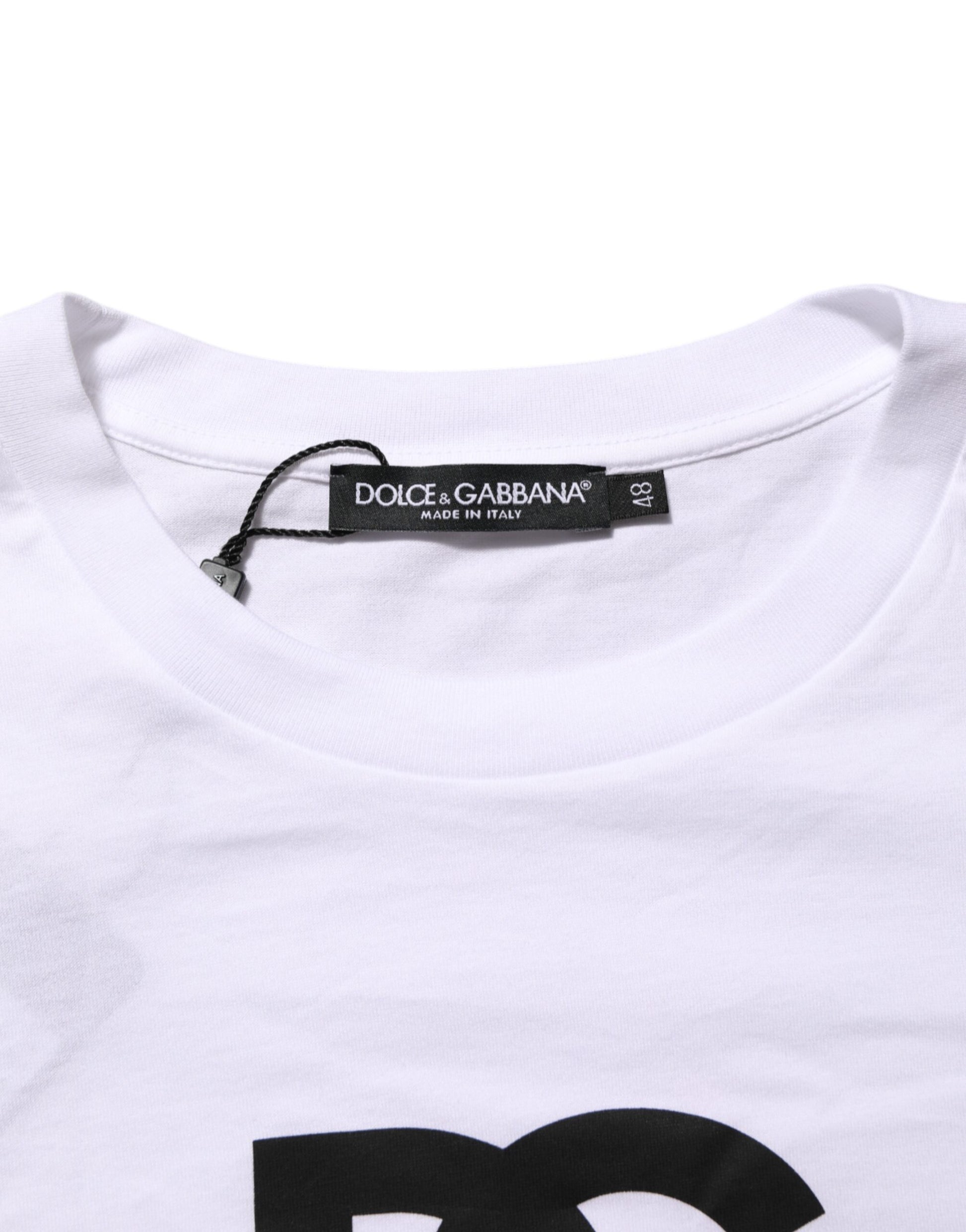 Dolce & Gabbana White Logo Print Cotton Crew Neck Men T-shirt