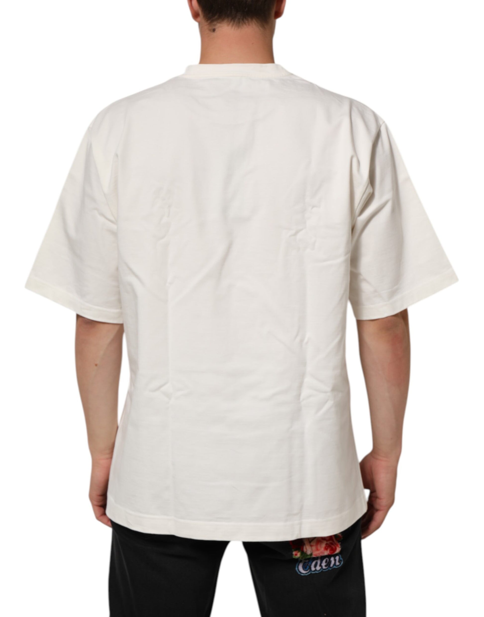 Dolce & Gabbana White Logo Print Cotton Crew Neck Men T-shirt