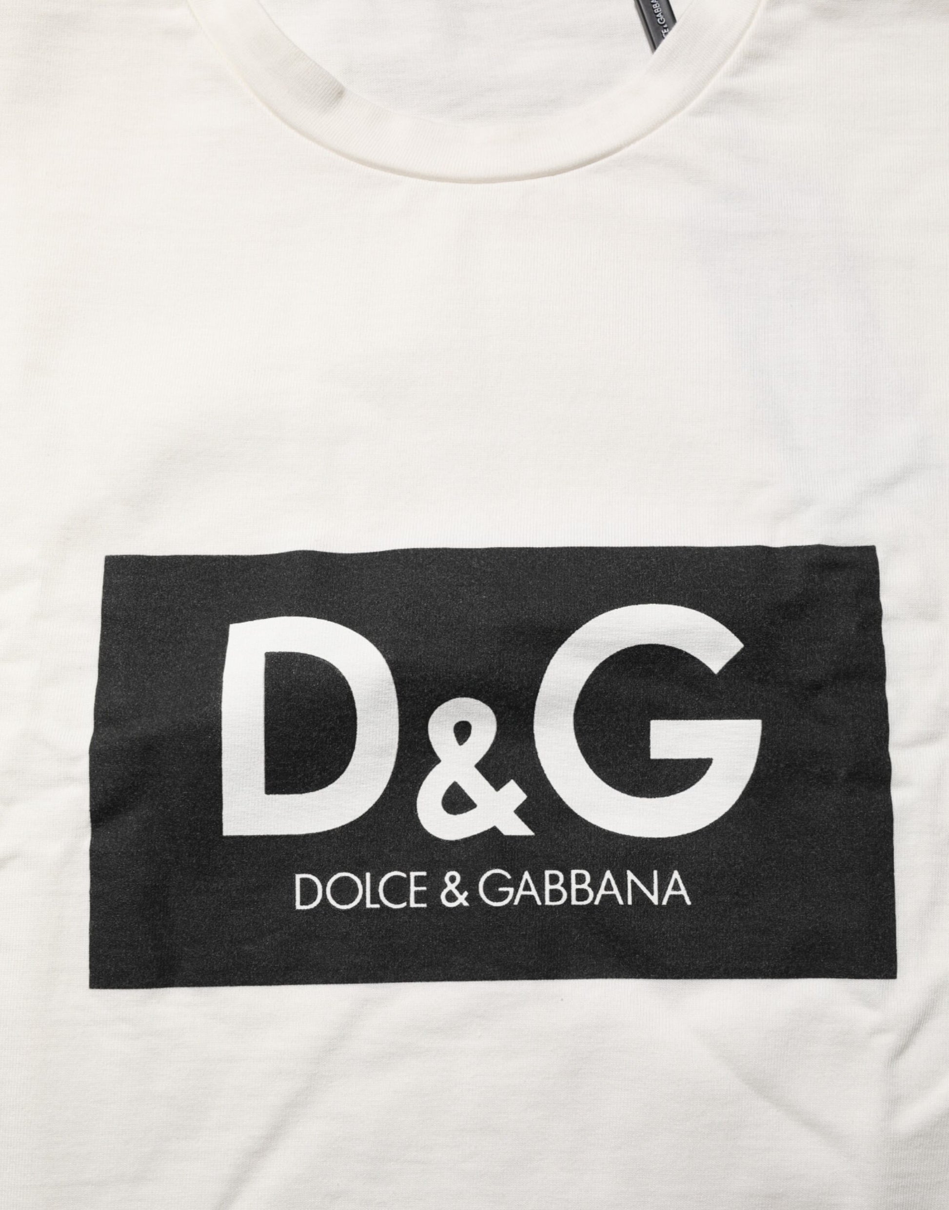 Dolce & Gabbana White Logo Print Cotton Crew Neck Men T-shirt