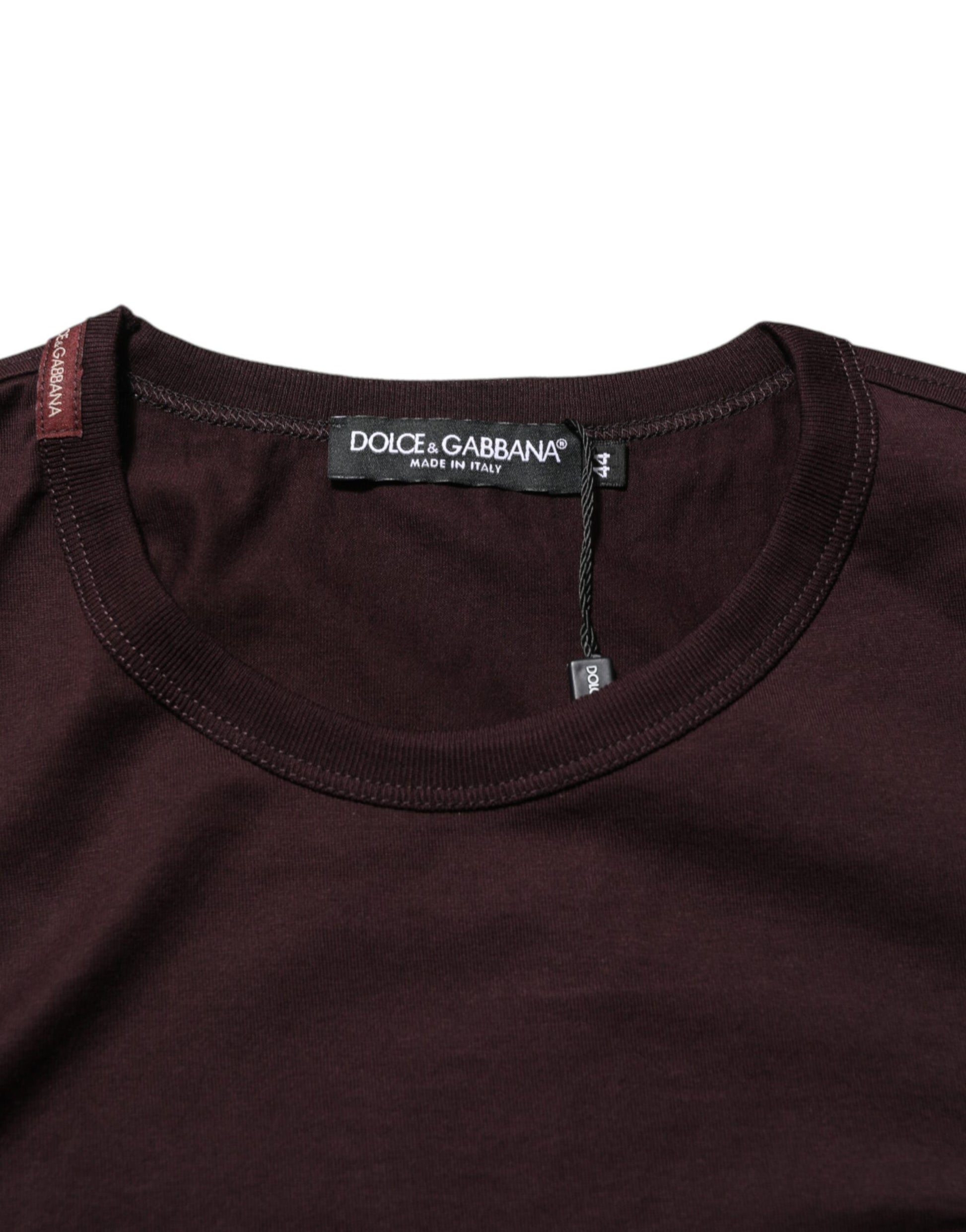 Dolce & Gabbana Brown Logo Plaque Cotton Crew Neck T-shirt