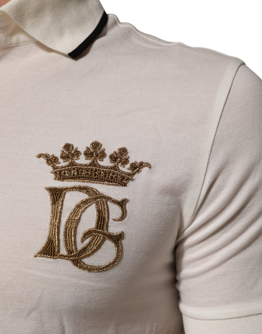 Dolce & Gabbana White Logo Embroidery Cotton Polo T-shirt