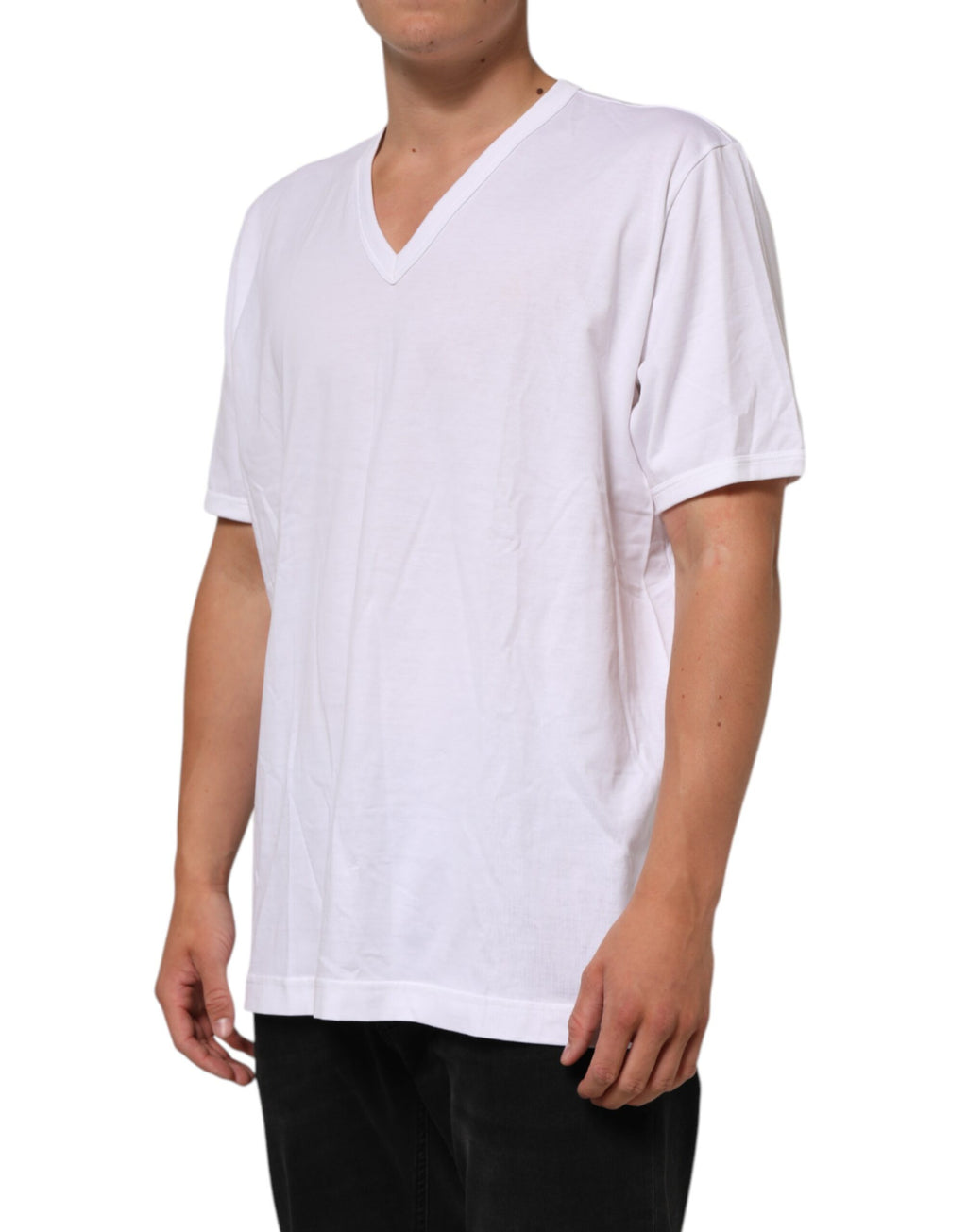 Dolce & Gabbana White Cotton V-Neck Short Sleeves T-shirt