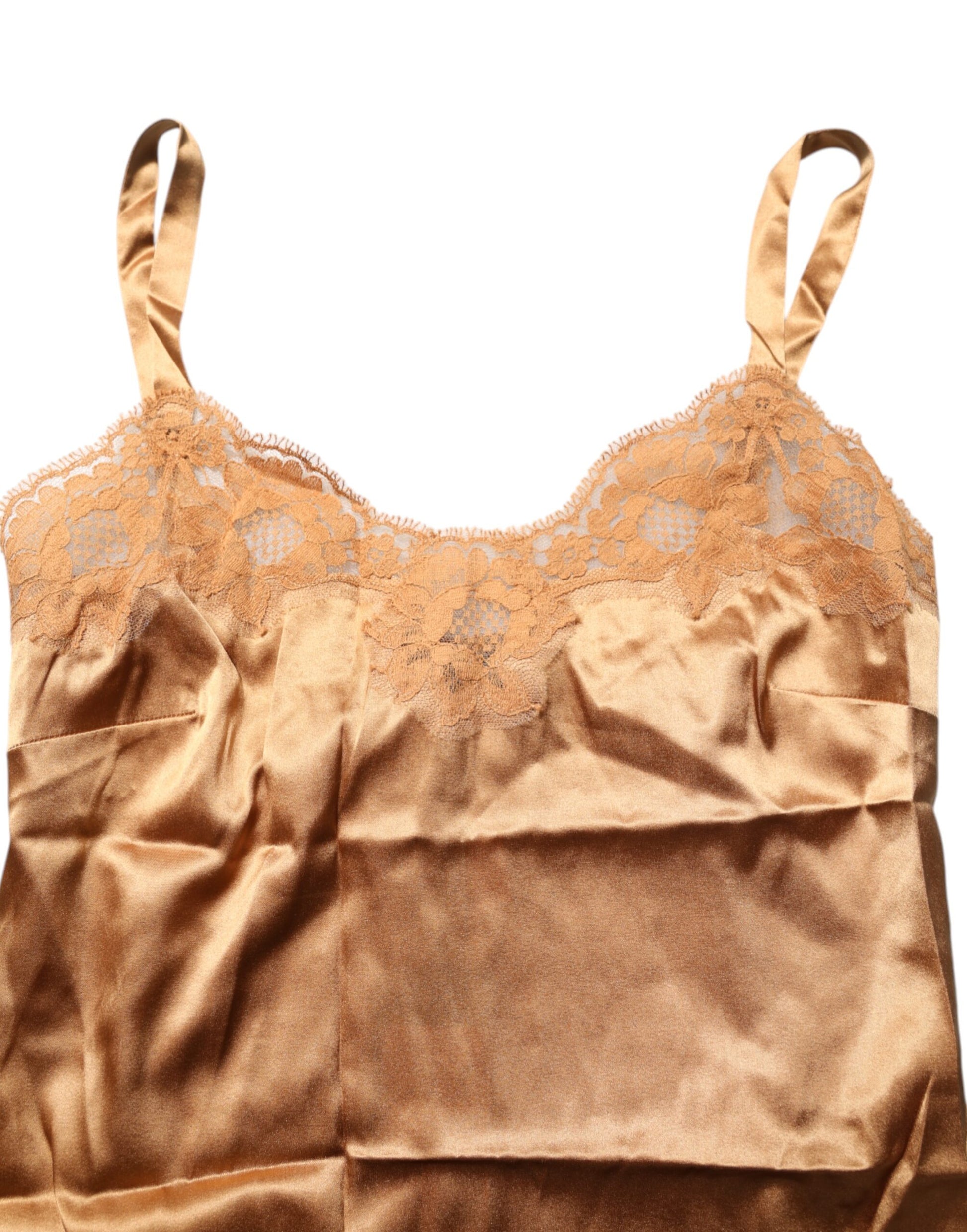 Dolce & Gabbana Brown Floral Lace Silk Satin Tank Lingerie Underwear