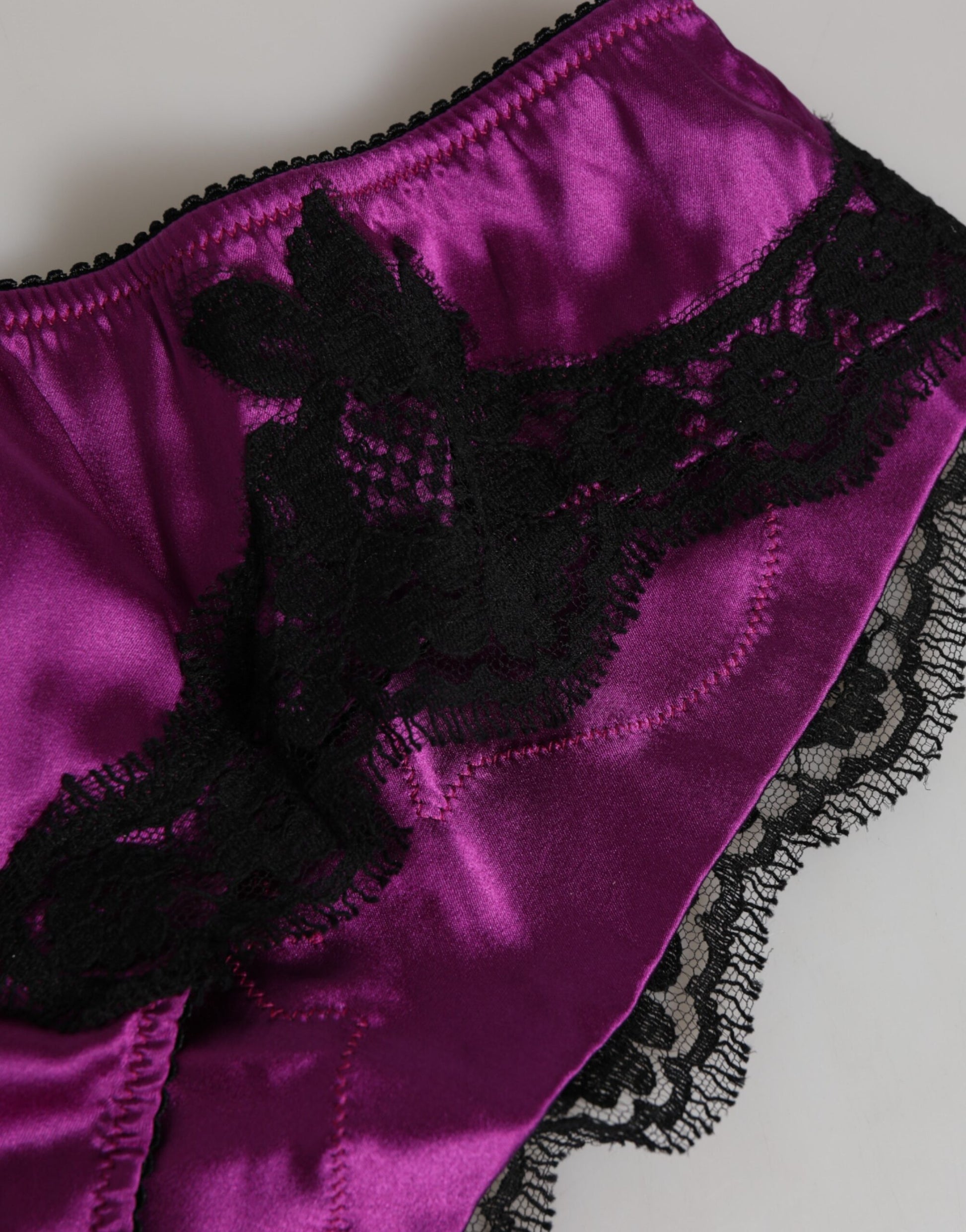 Dolce & Gabbana Purple Silk Satin Floral Lace Panty Brief Underwear