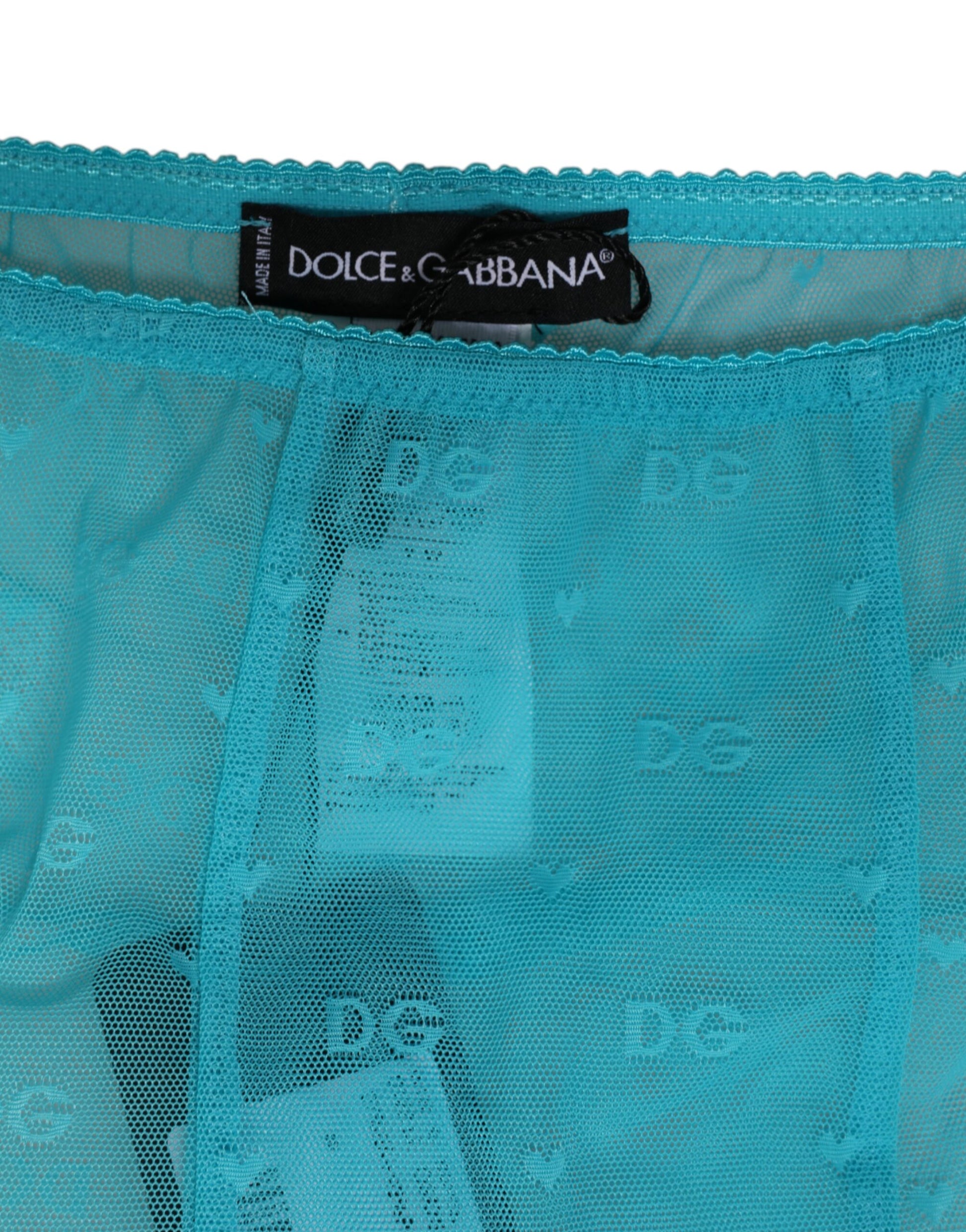 Dolce & Gabbana Light Blue Nylon Logo Lace Leggings Pants Underwear