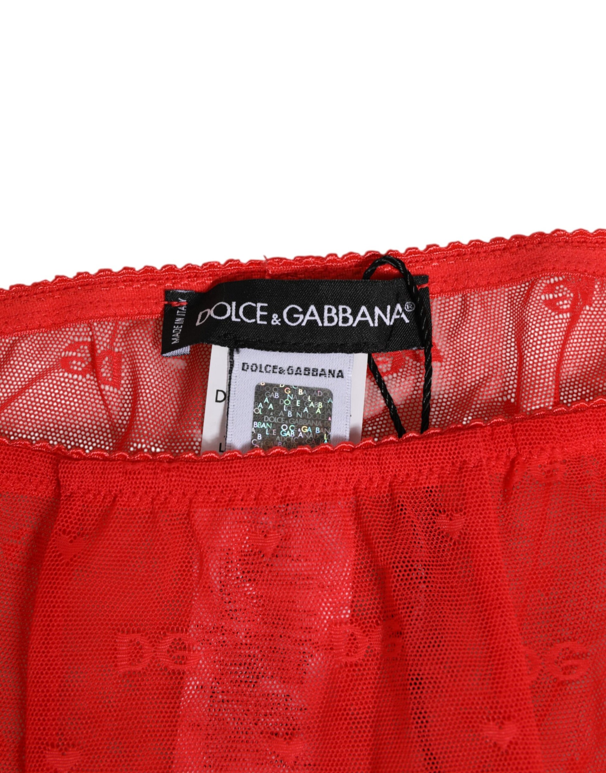 Dolce & Gabbana Red Nylon Logo Lace Leggings Pants Underwear