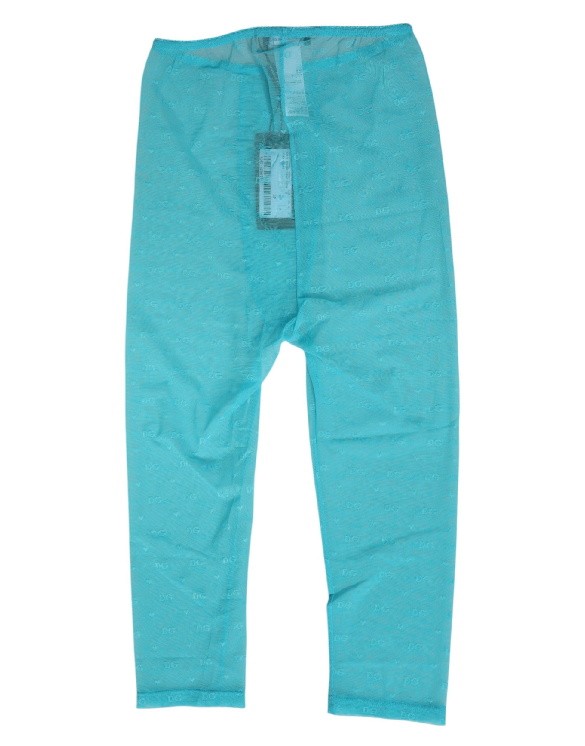 Dolce & Gabbana Light Blue Logo Lace Tight Midi Trouser  Underwear