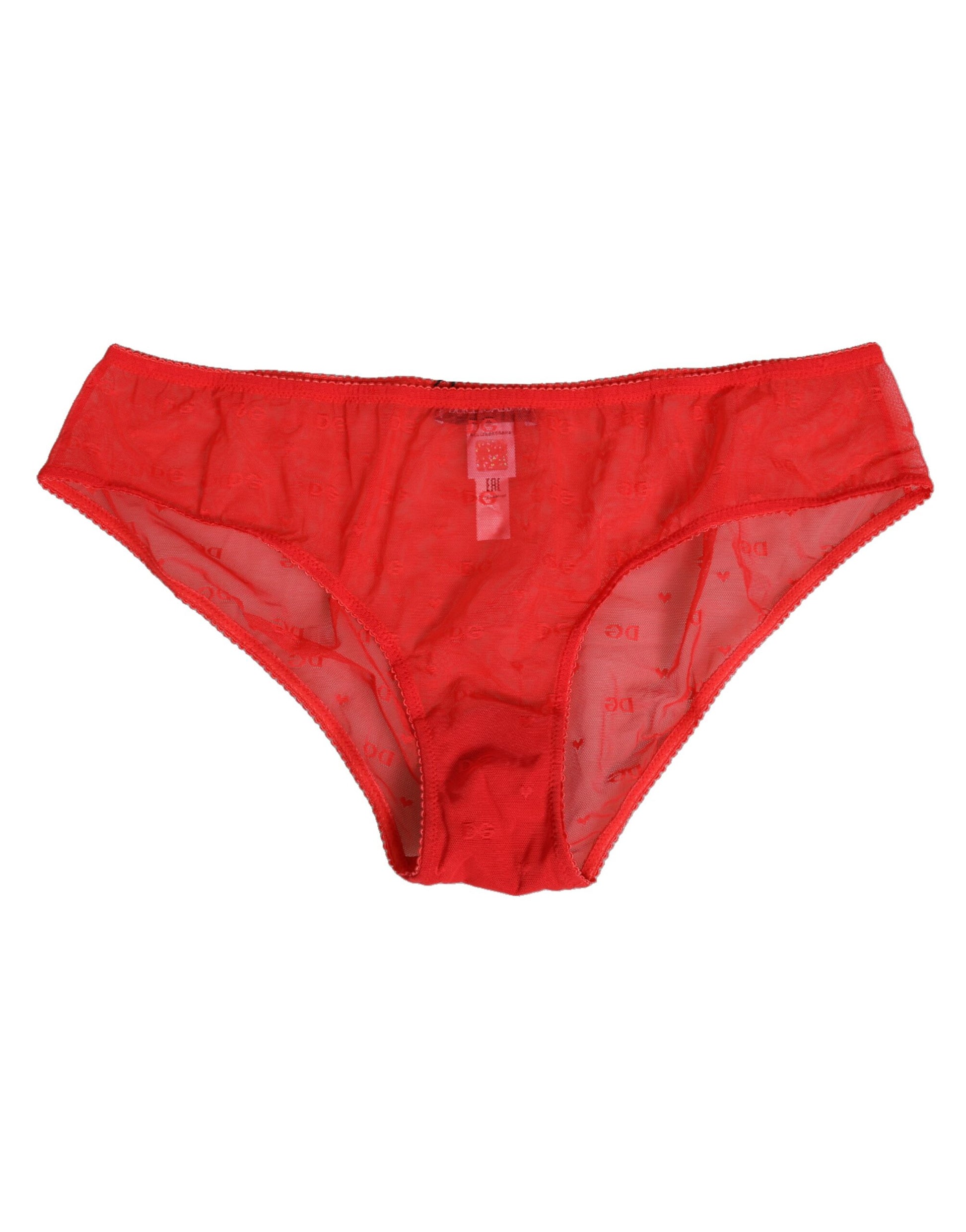 Dolce & Gabbana Red Nylon Sheer Mesh Lace Brief Panty Underwear
