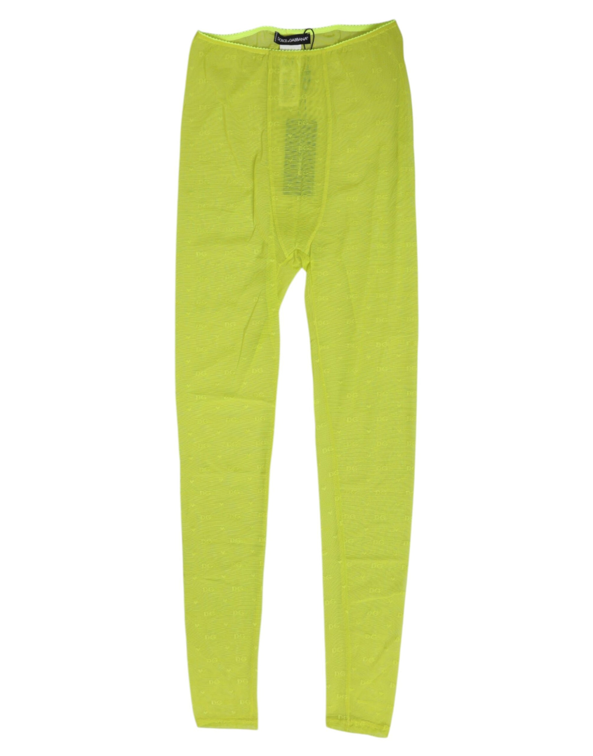 Dolce & Gabbana Neon Green Nylon Logo Lace Leggings Pants Underwear