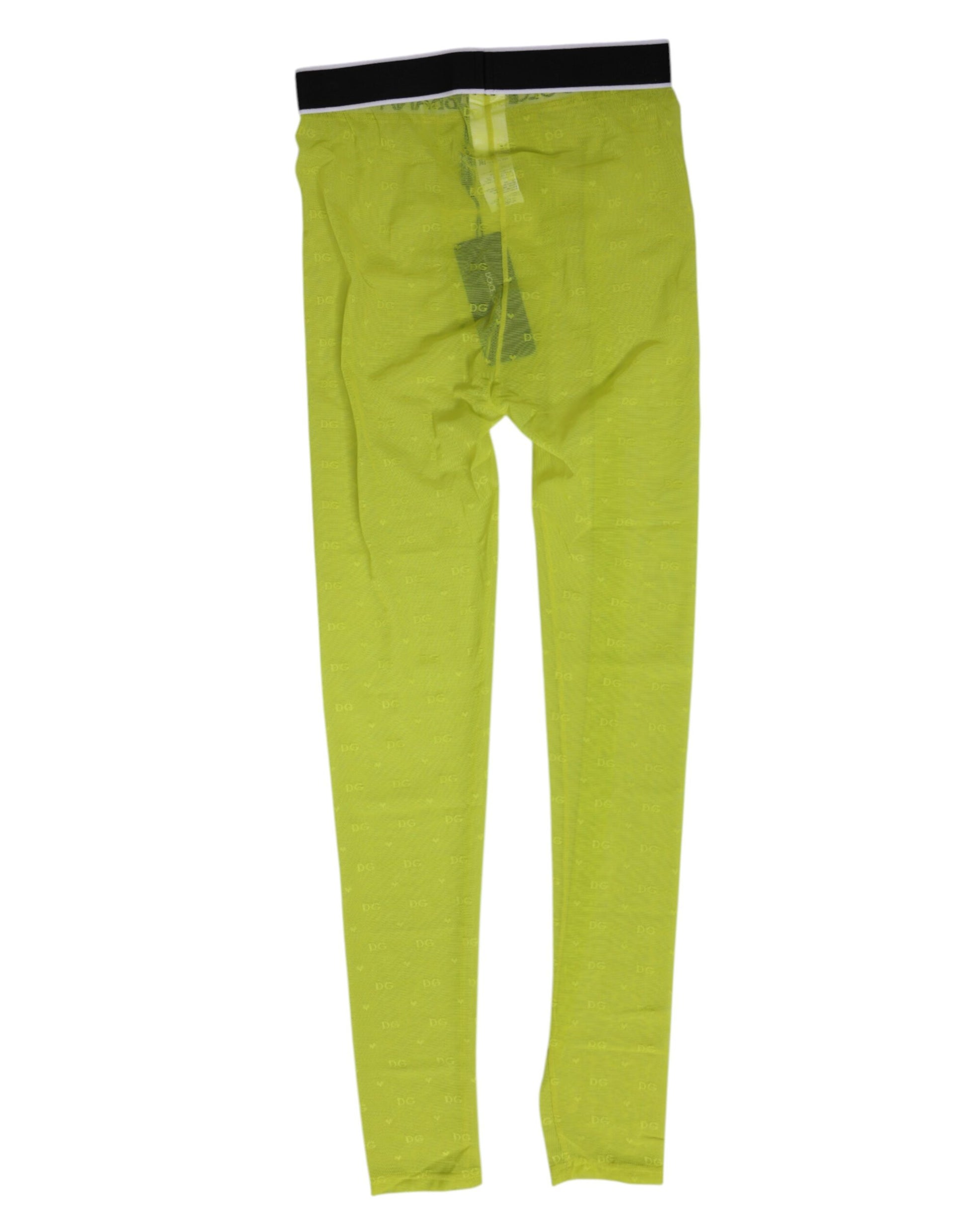 Dolce & Gabbana Neon Green Nylon Logo Lace Leggings Pants Underwear