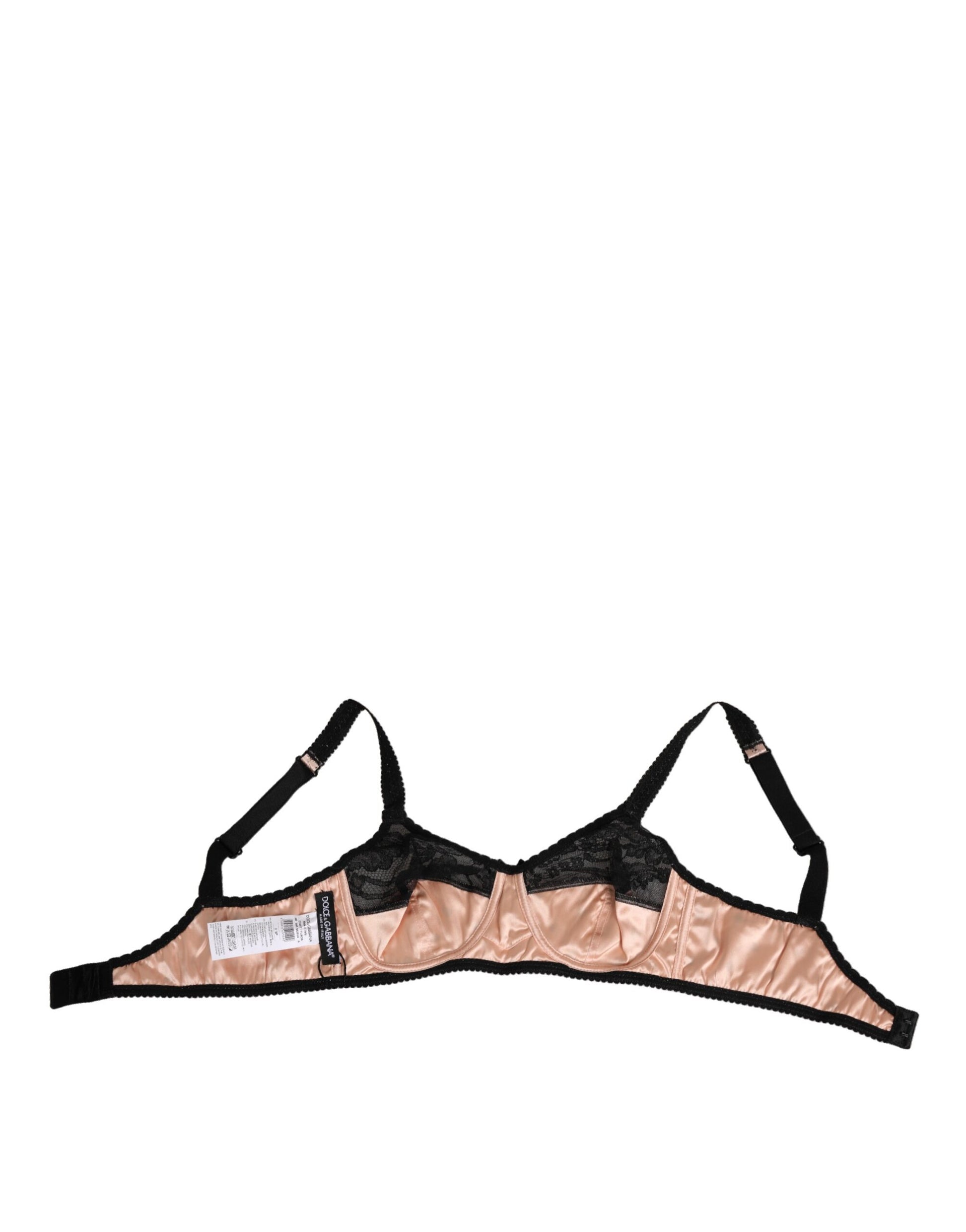 Dolce & Gabbana Beige Silk Heart Print Soft Cup Bra Underwear