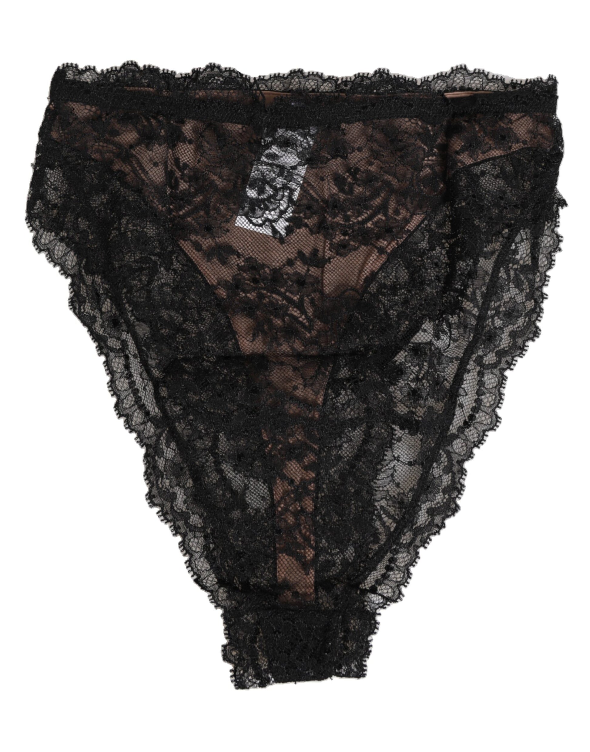 Dolce & Gabbana Black Floral Lace Mesh High Brief Panty  Underwear