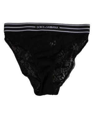 Dolce & Gabbana Black Lace Slip Brief Logo Waistband  Underwear