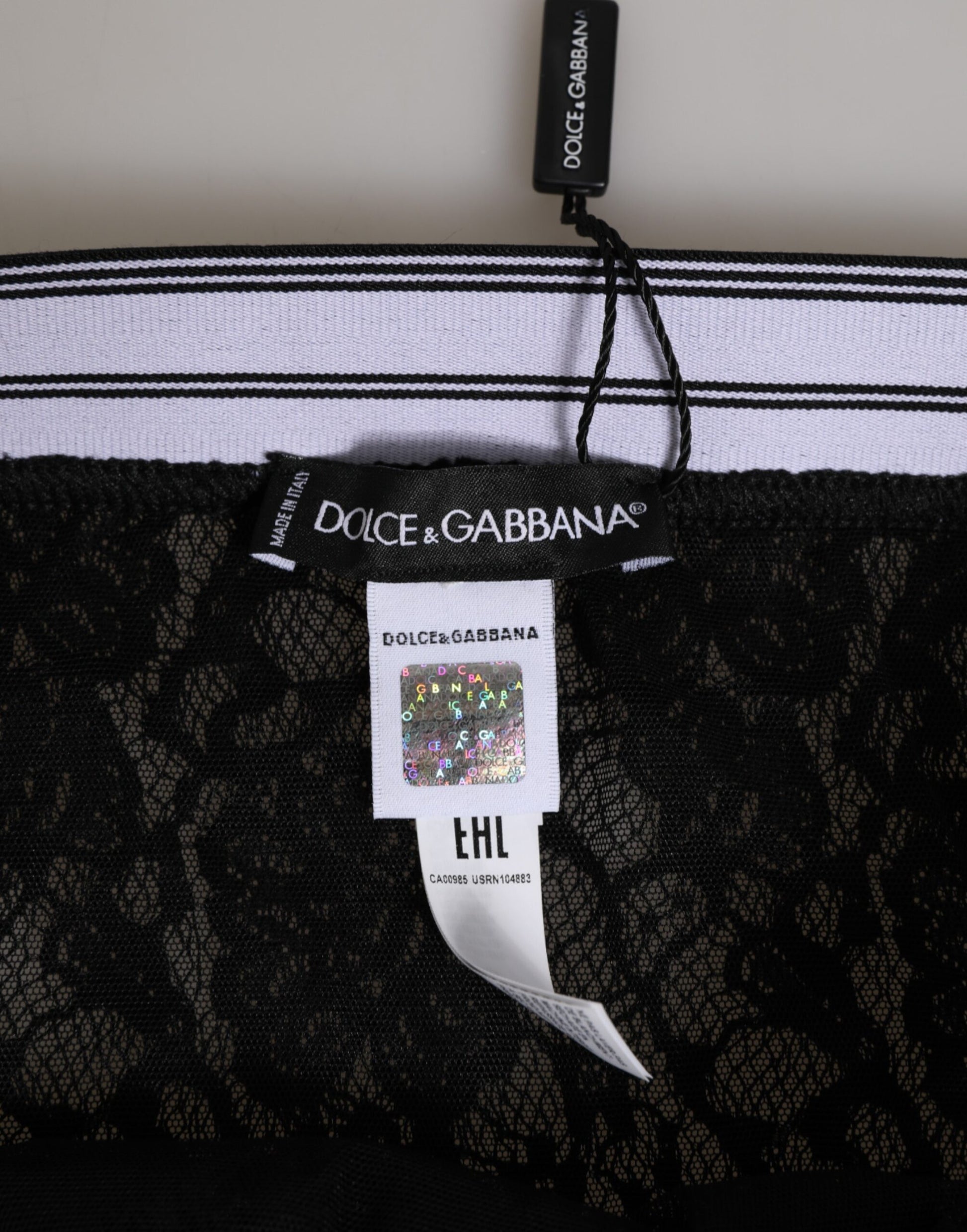 Dolce & Gabbana Black Lace Slip Brief Logo Waistband  Underwear