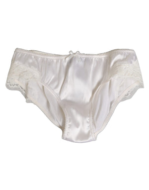 Dolce & Gabbana White Silk Satin Floral Lace Panty Brief Underwear