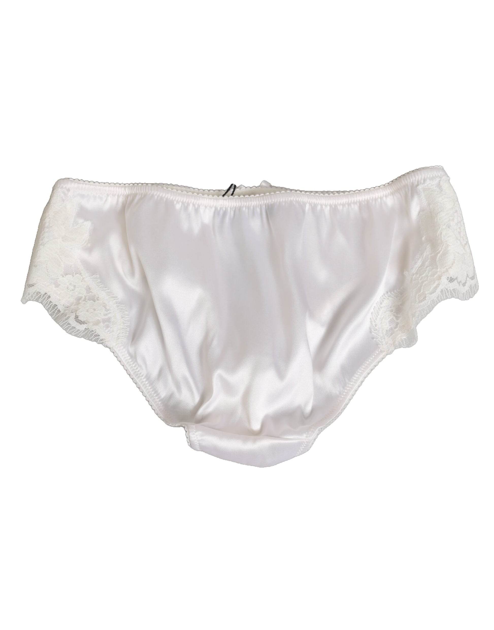 Dolce & Gabbana White Silk Satin Floral Lace Panty Brief Underwear