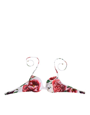 Dolce & Gabbana White Floral Print Halter Bikini Top Swimwear