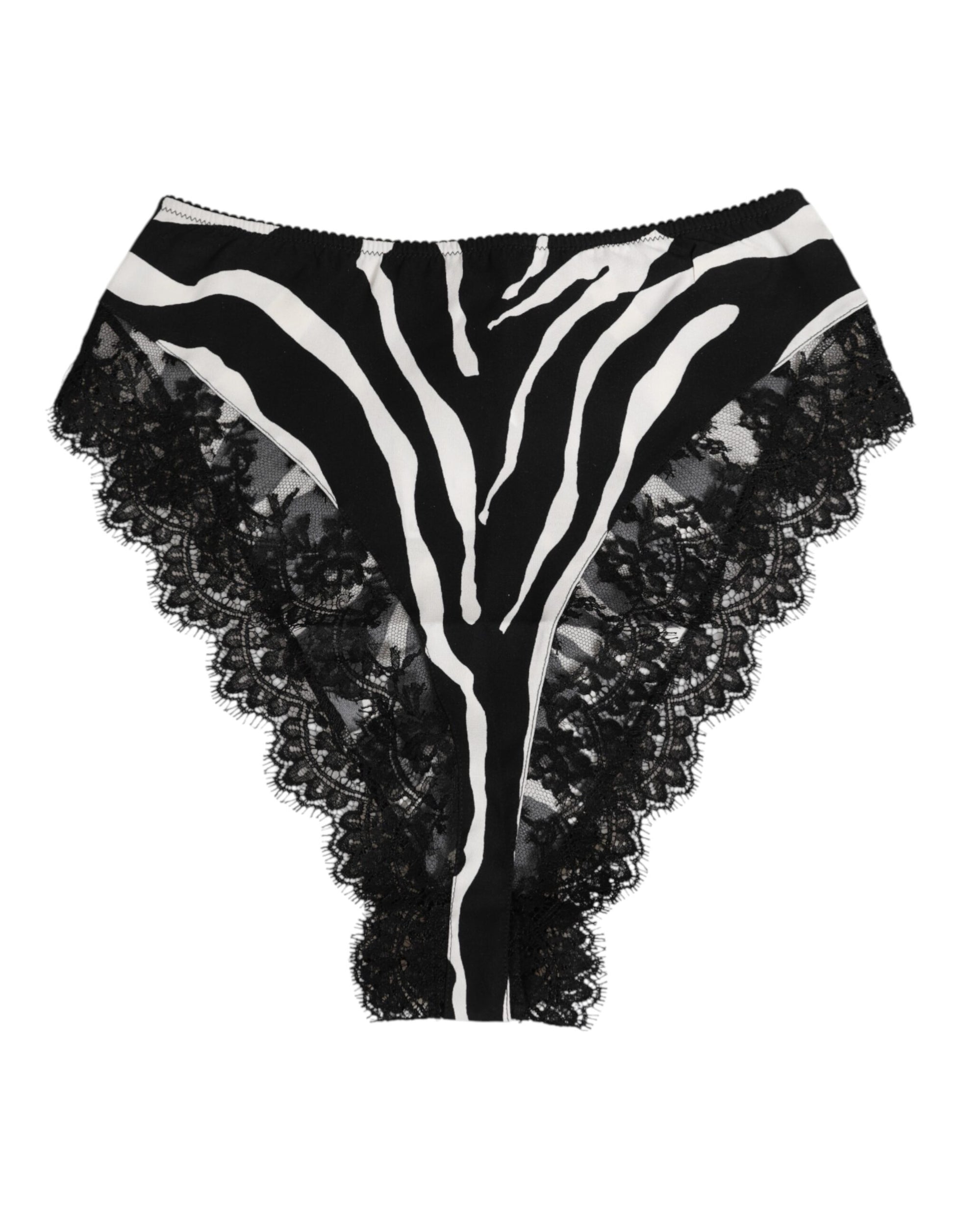 Dolce & Gabbana Black Silk Zebra Print Lace High Waist Underwear