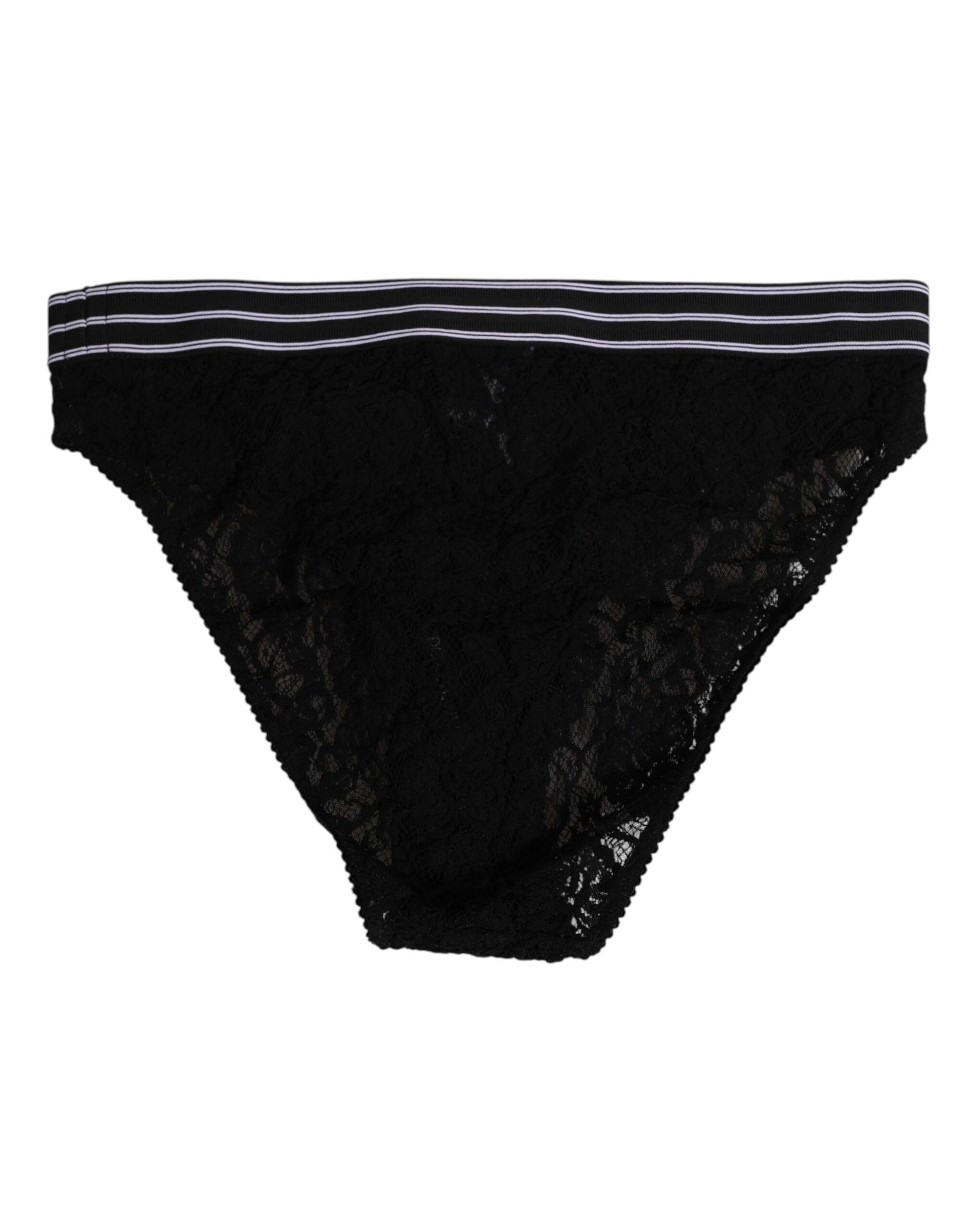 Dolce & Gabbana Black Lace Slip Brief Logo Waistband Underwear