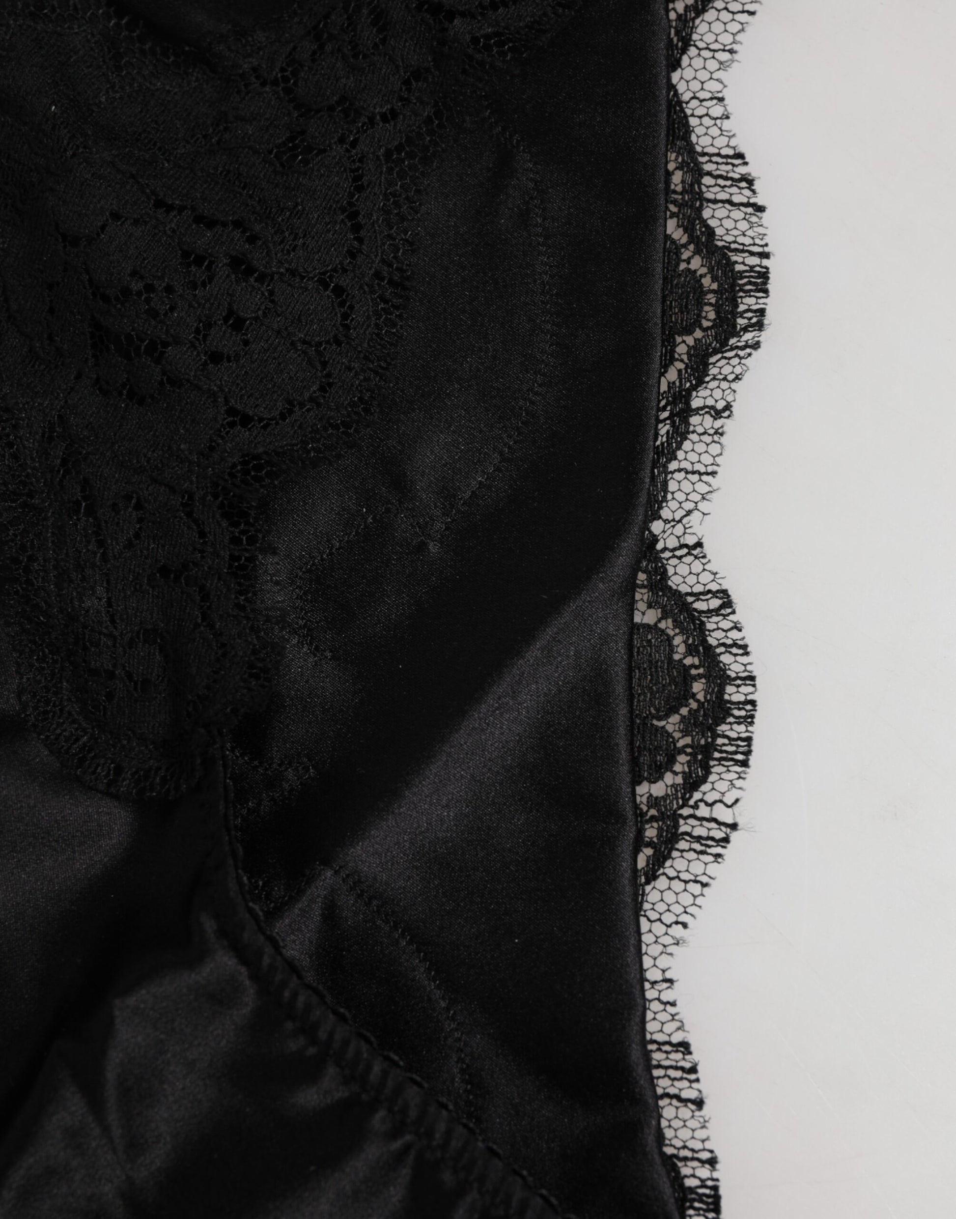 Dolce & Gabbana Black Silk Satin Floral Lace Panty Brief Underwear