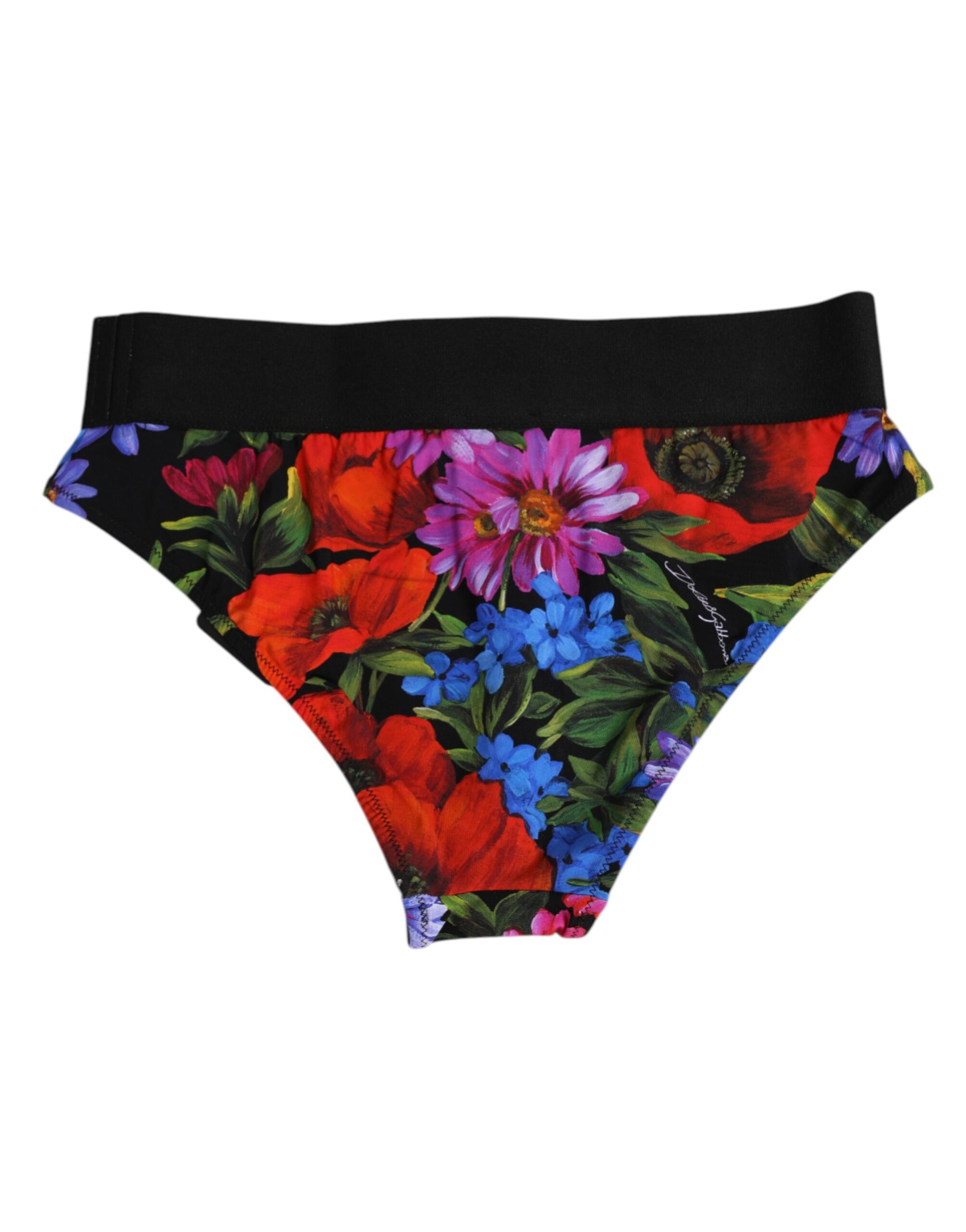 Dolce & Gabbana Black Floral Print High Waist Panty Underwear