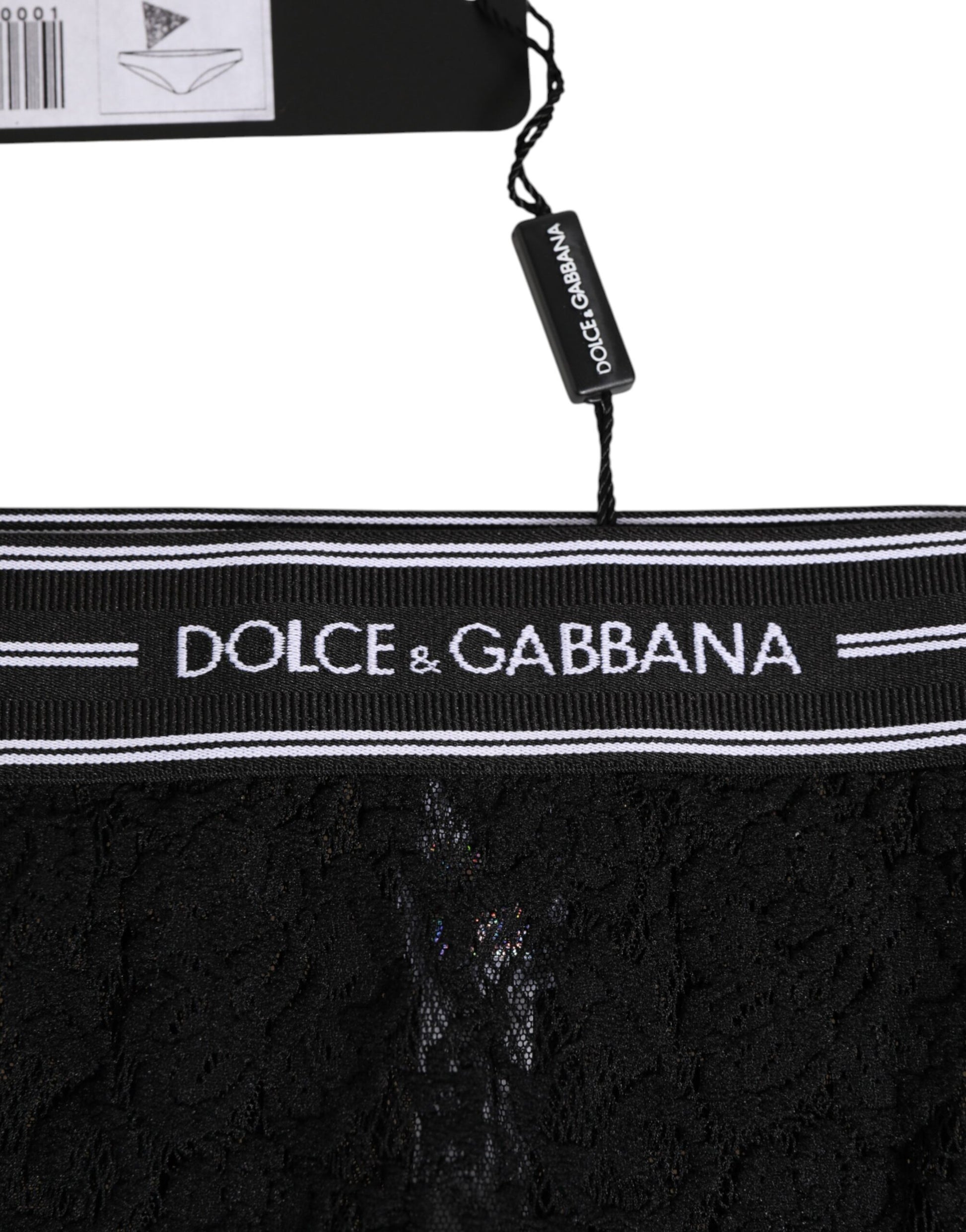 Dolce & Gabbana Black Lace Nylon High Waist Panty Underwear