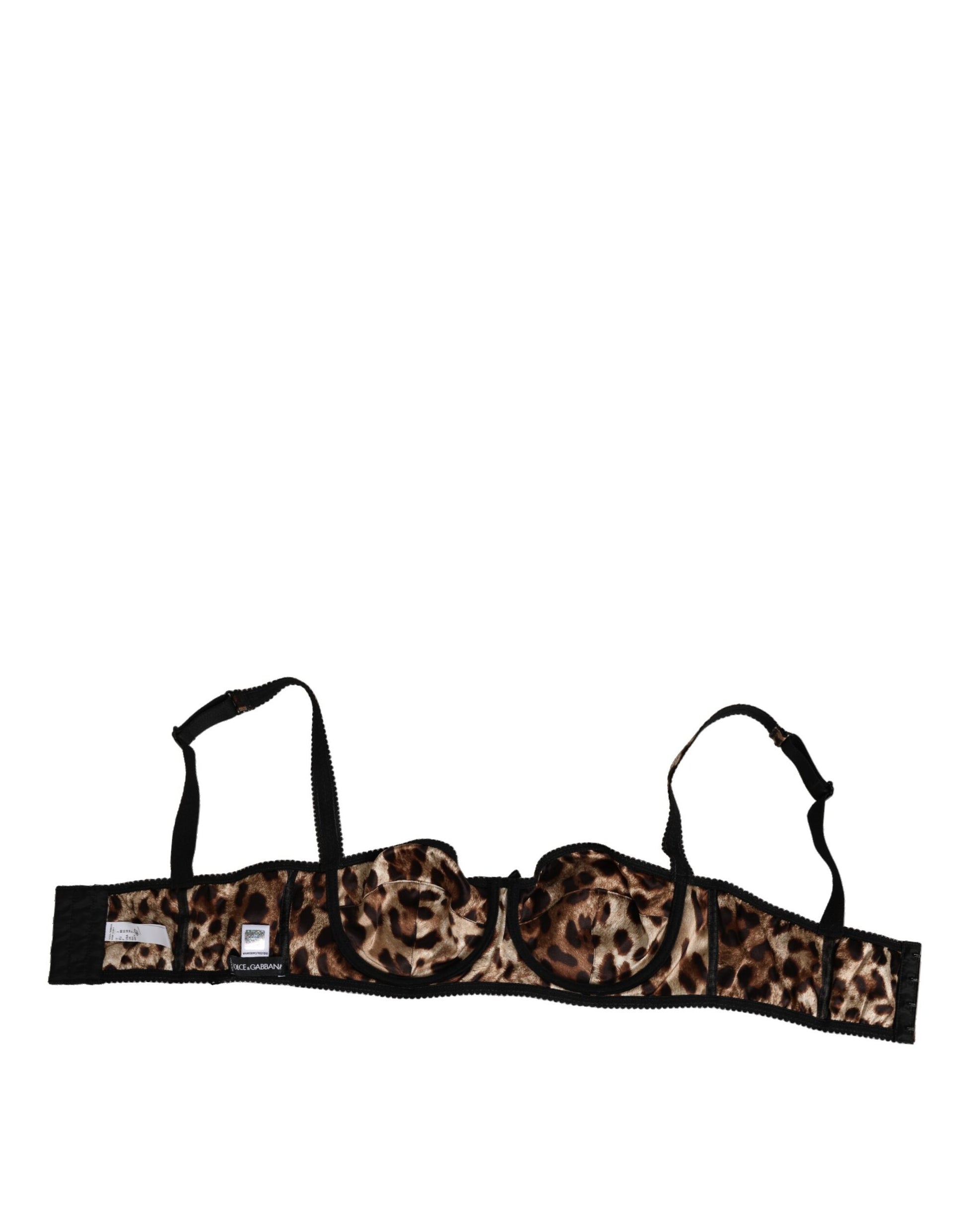 Dolce & Gabbana Brown Leopard Silk Balconnet Bra Underwear