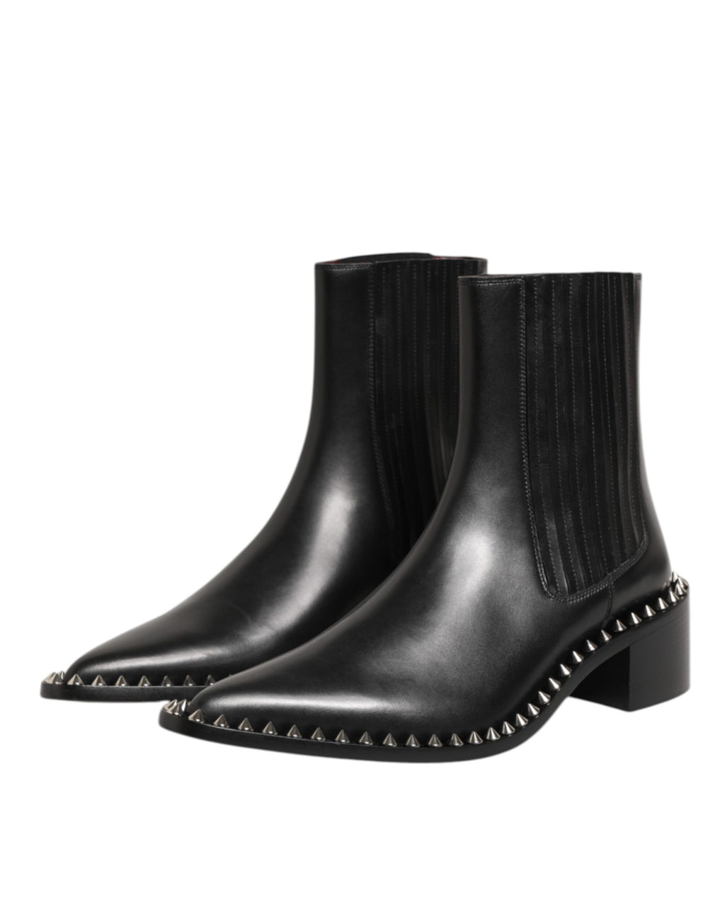 Dolce & Gabbana Black Leather Studded Men Short Boots Shoes