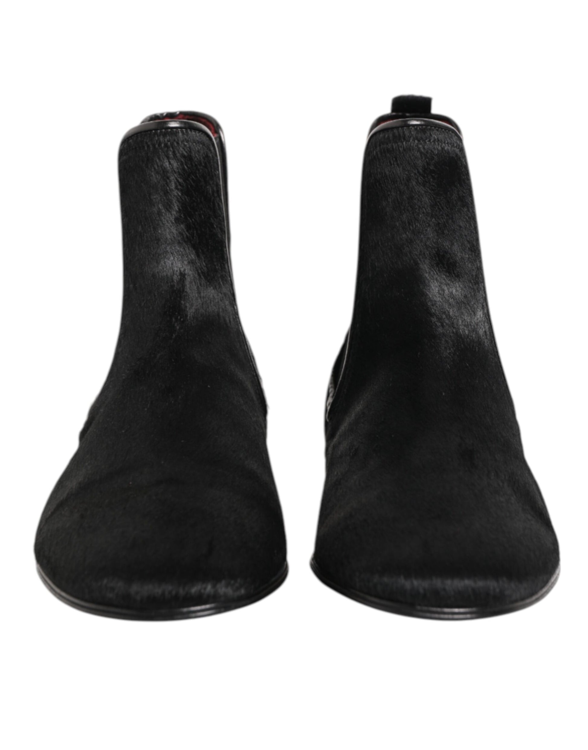 Dolce & Gabbana Black Leather Fur Men CHELSEA Boots Shoes
