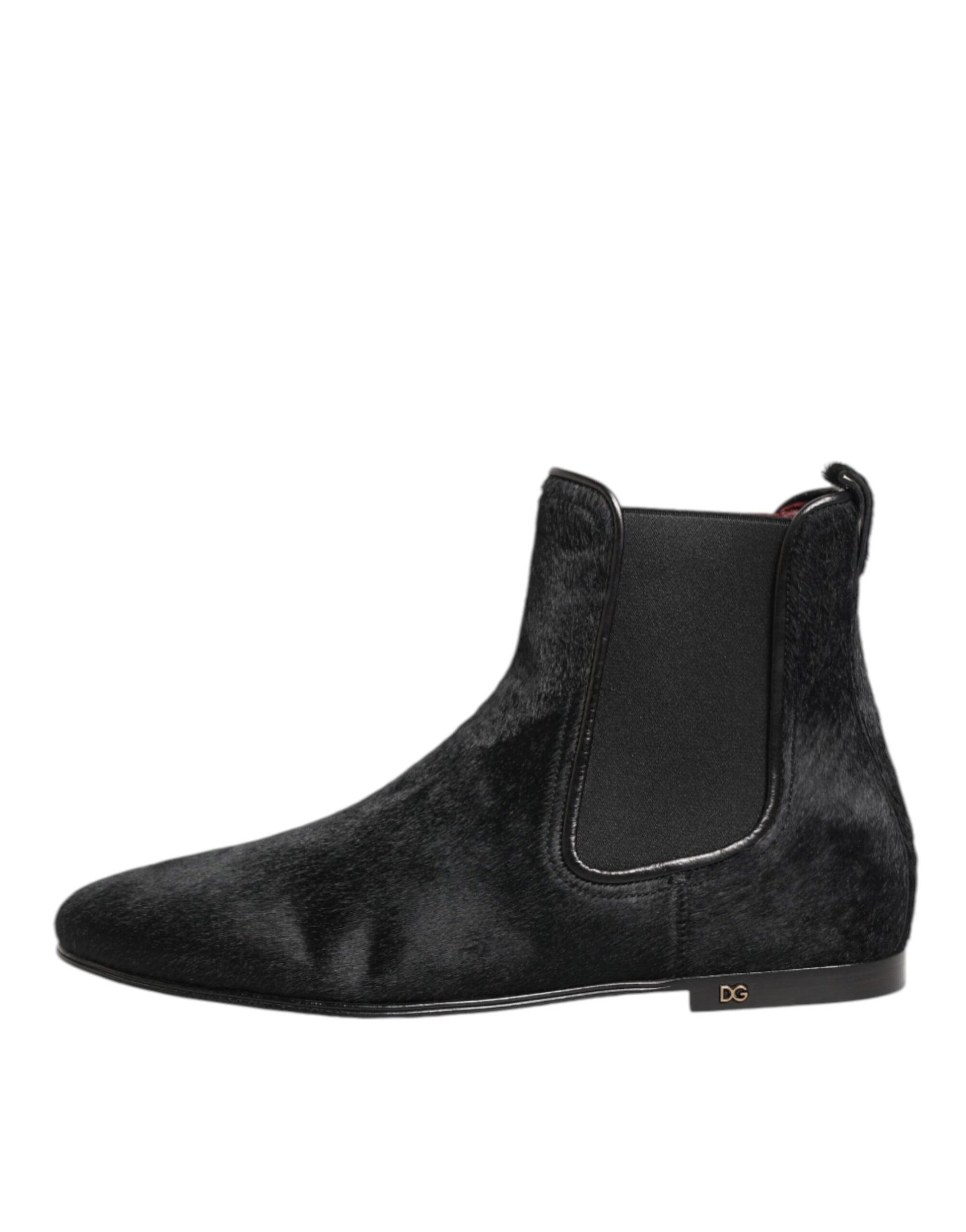 Dolce & Gabbana Black Leather Fur Men CHELSEA Boots Shoes