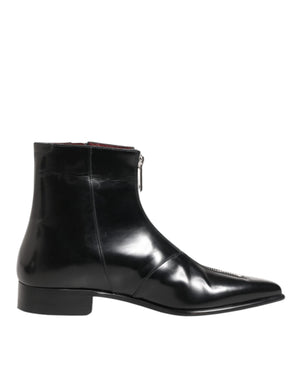 Dolce & Gabbana Black Calfskin Leather Men SHORT Boots Shoes