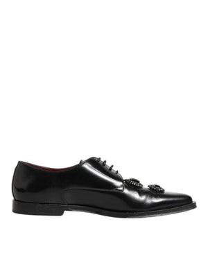 Dolce & Gabbana Black Leather Jeweled Crystals Derby Shoes