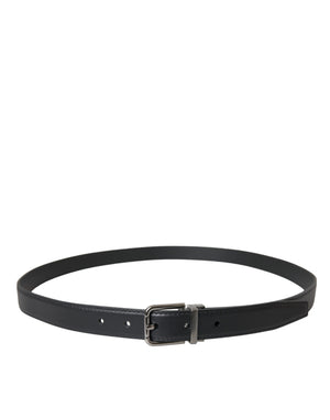 Dolce & Gabbana Black Leather Silver Metal Buckle Men Belt