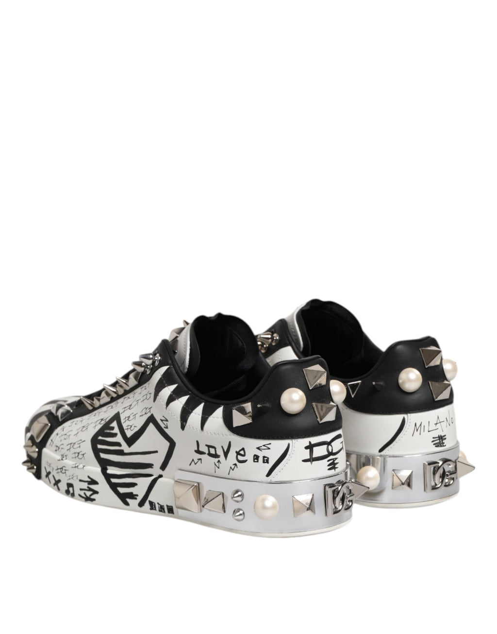 Dolce & Gabbana White Portofino Studded Men Sneakers Shoes