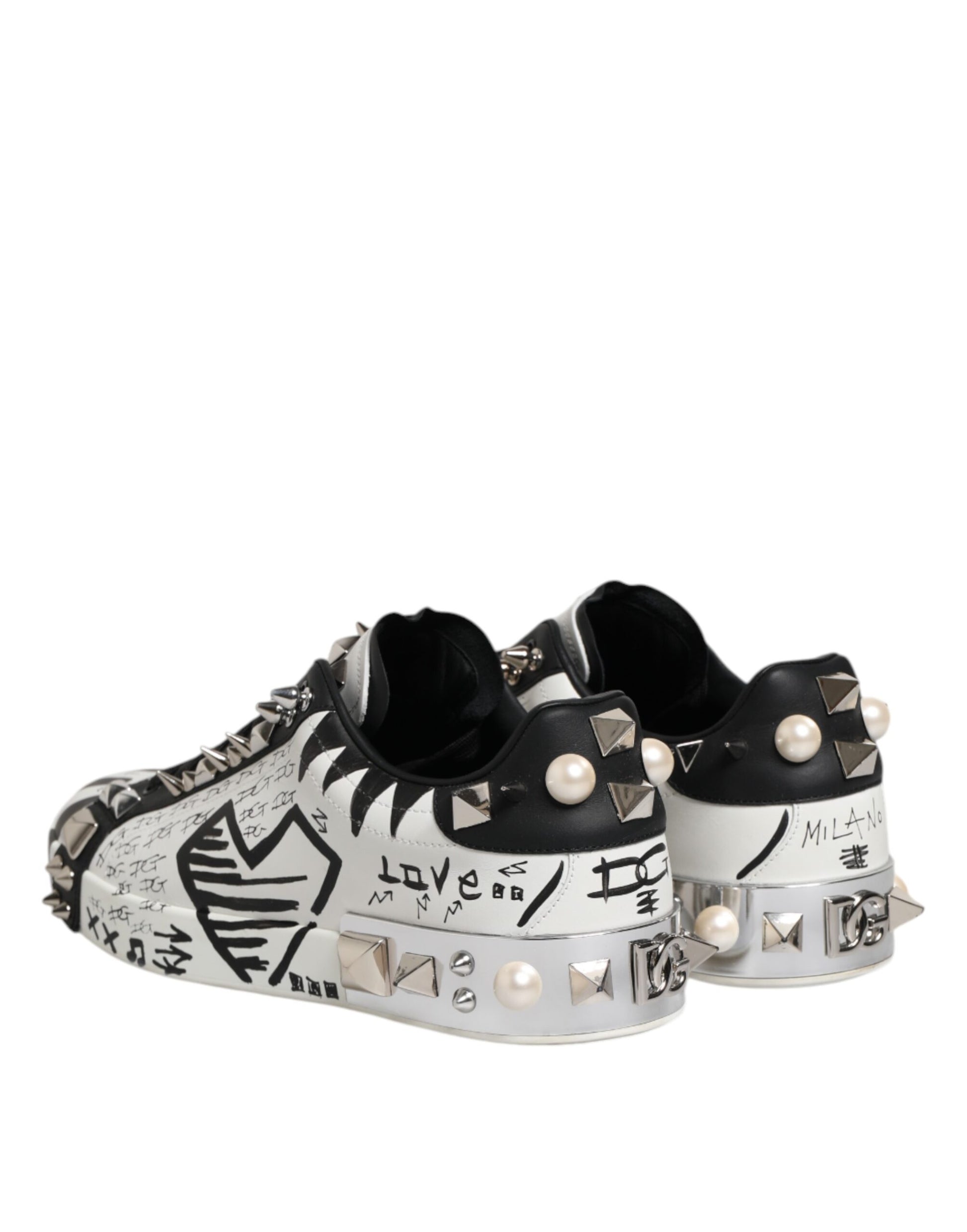 Dolce & Gabbana White Portofino Studded Men Sneakers Shoes