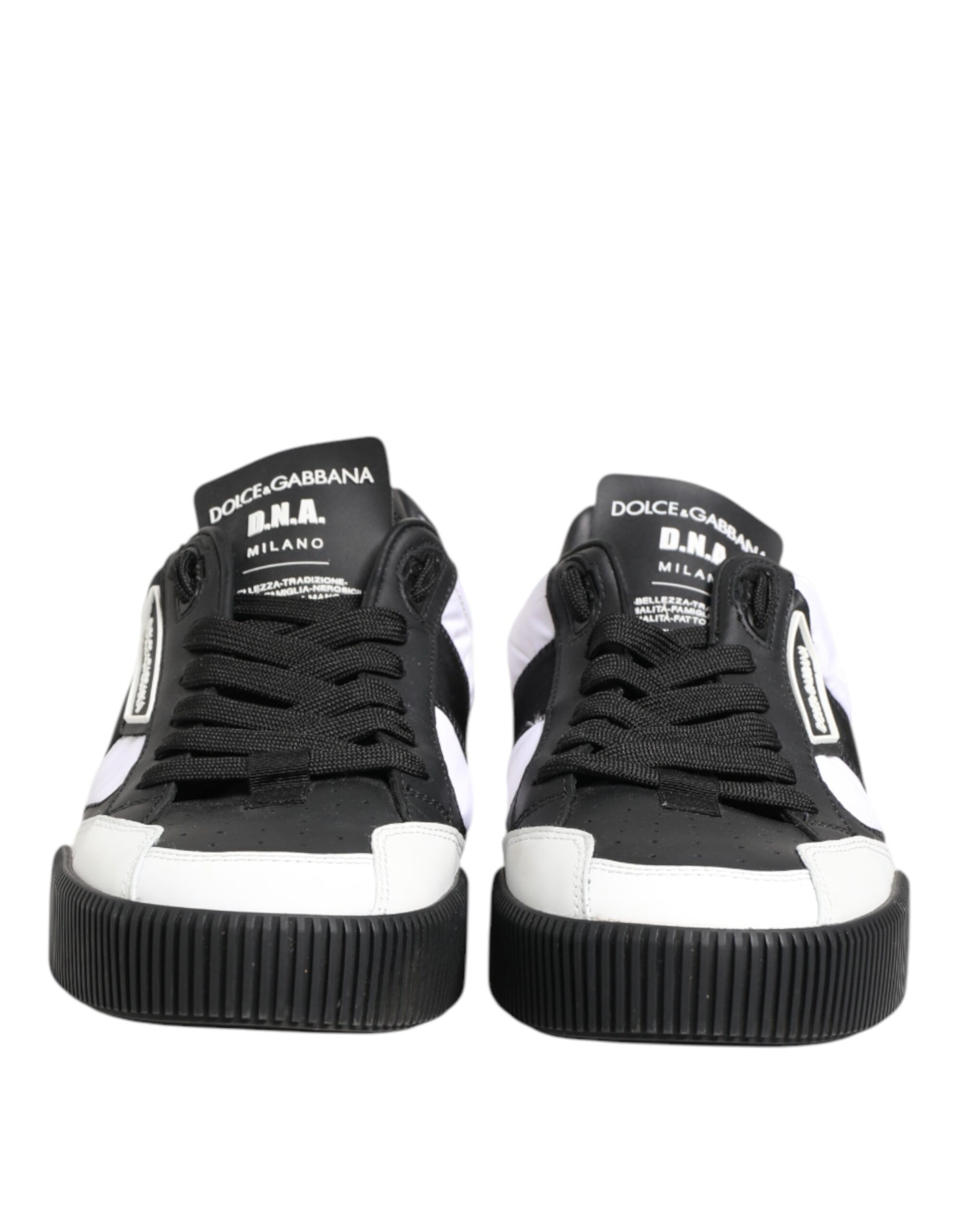 Dolce & Gabbana Black White Leather MIAMI Low Top Sneakers Shoes