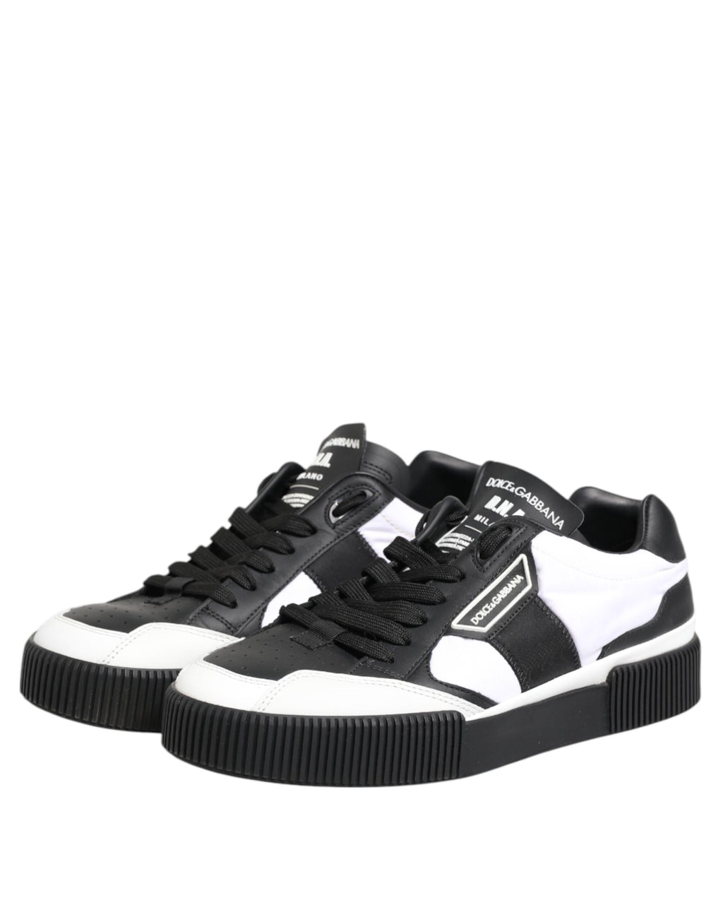 Dolce & Gabbana Black White Leather MIAMI Low Top Sneakers Shoes