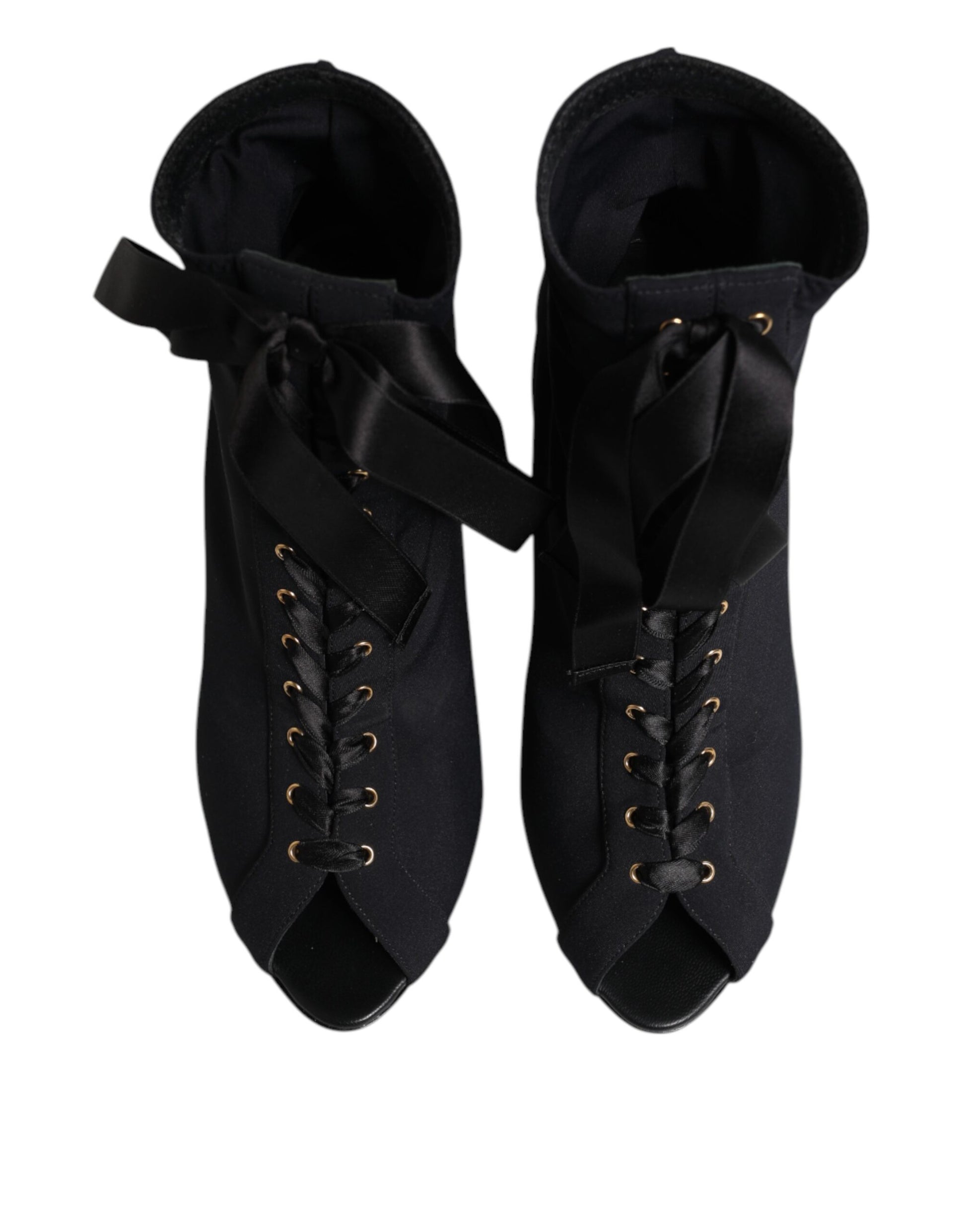 Dolce & Gabbana Black Stiletto Heels Lace Up Boots Shoes