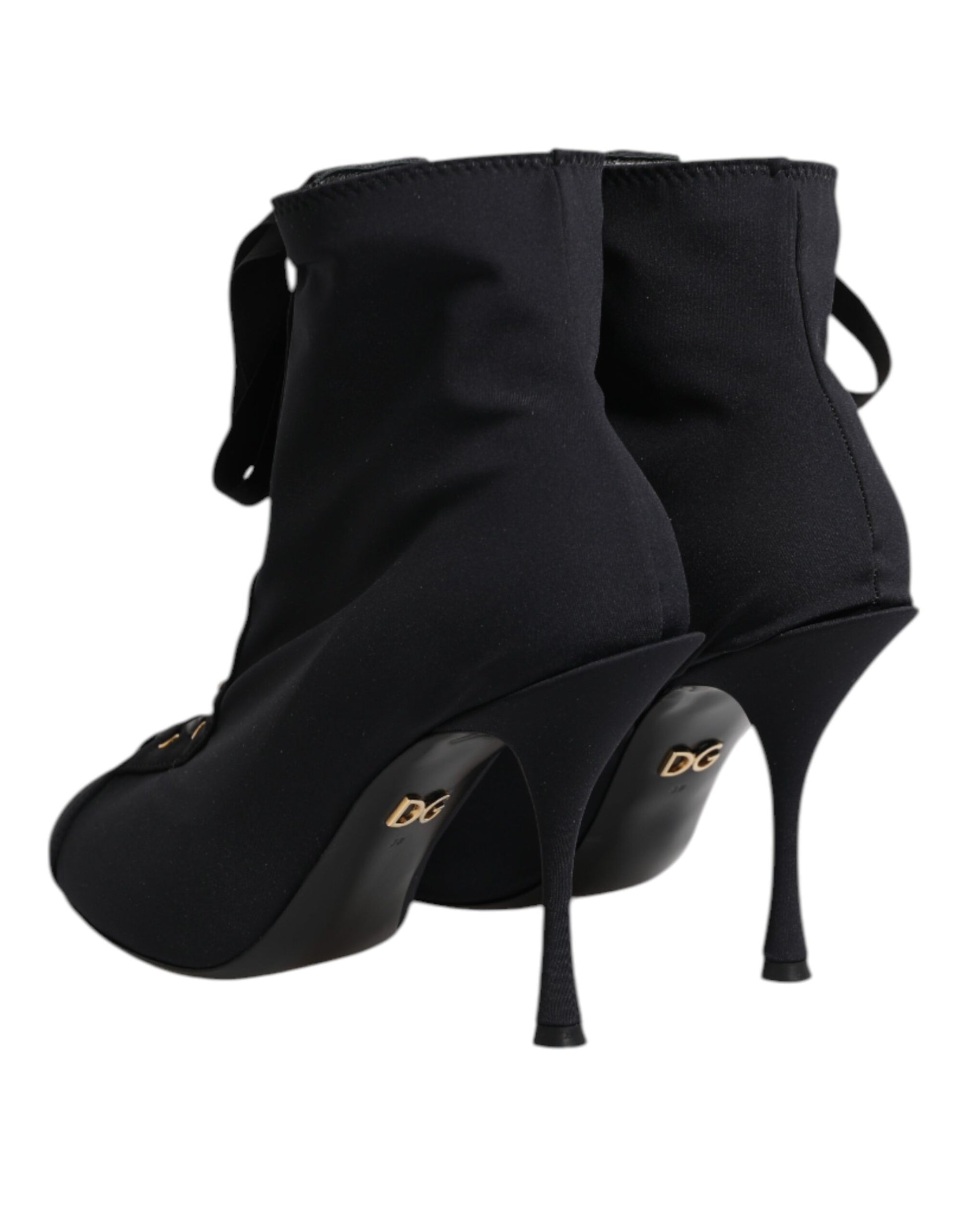 Dolce & Gabbana Black Stiletto Heels Lace Up Boots Shoes