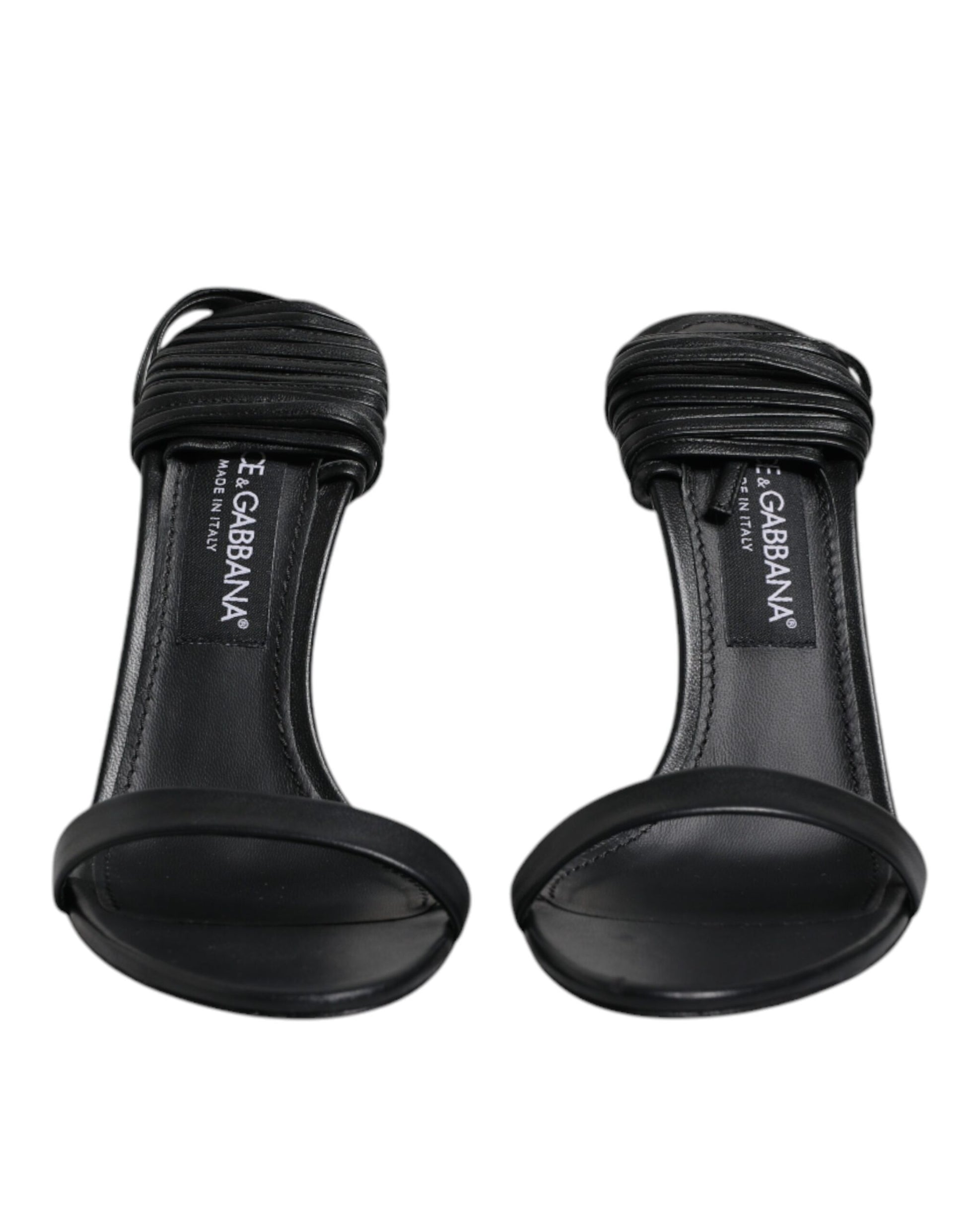 Dolce & Gabbana Black Leather Stiletto Heels Sandals Shoes