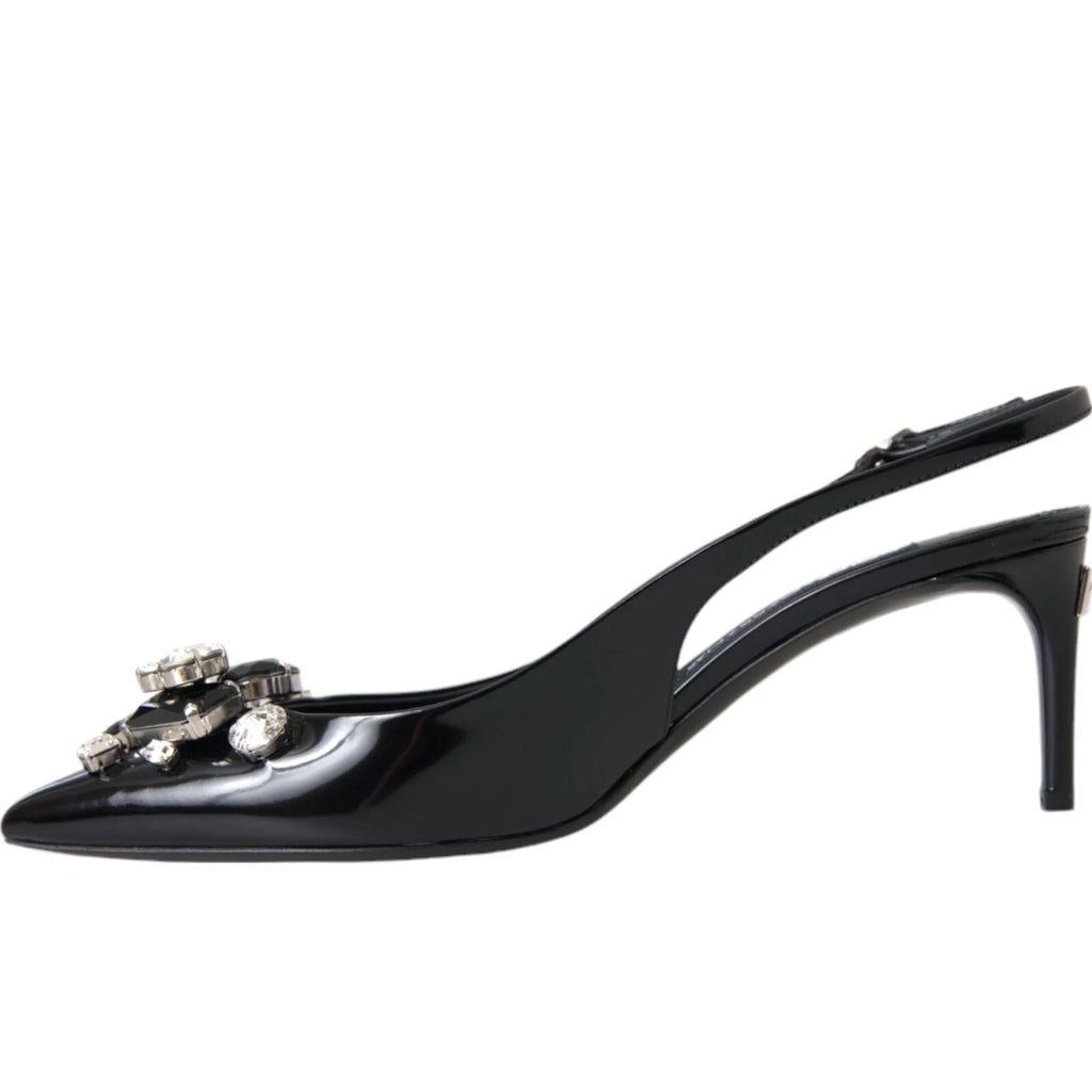Dolce & Gabbana Black Patent Leather Crystal Slingback Shoes